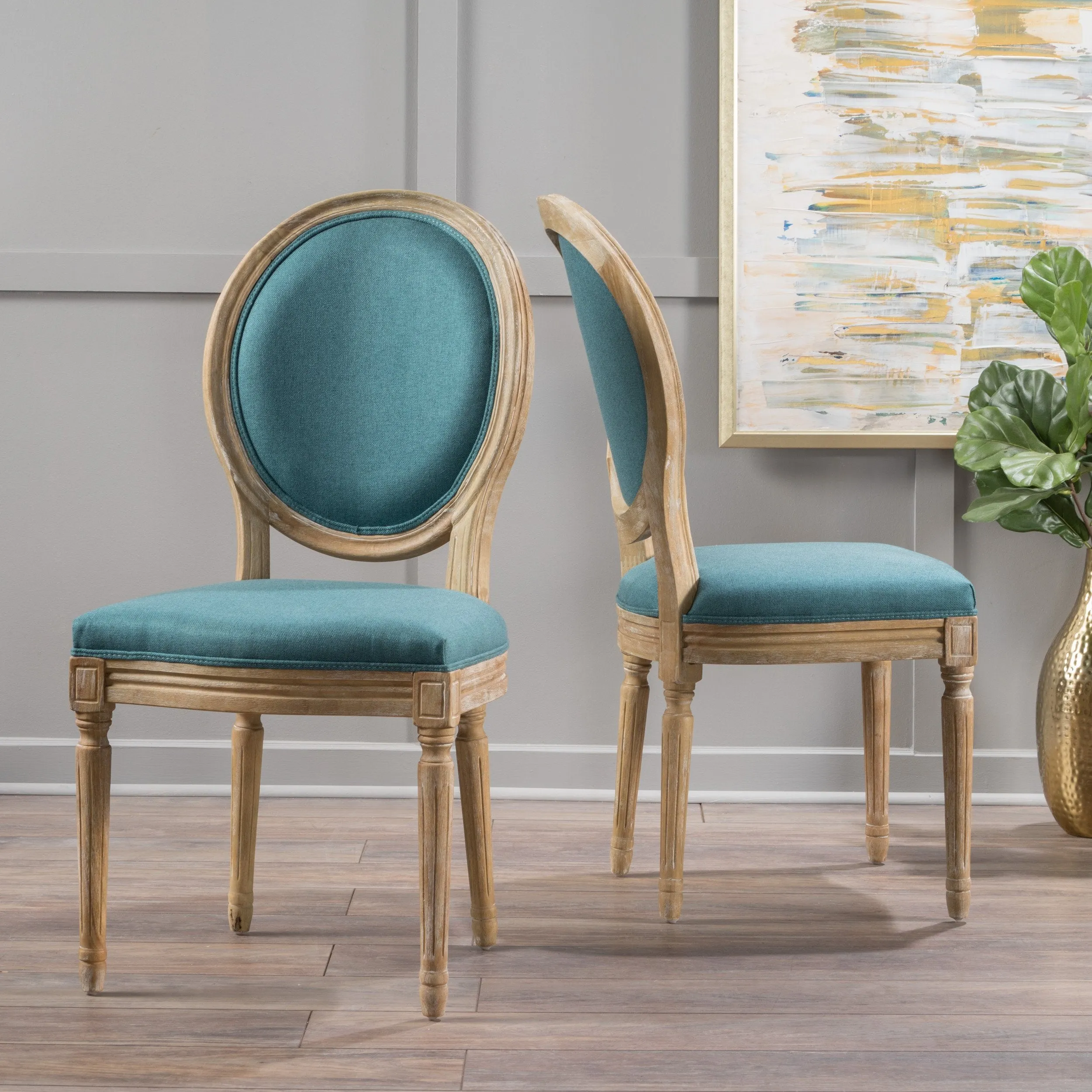 French Country Upholstered Weathered Wood Dining Chair (Set of 2) - NH852003