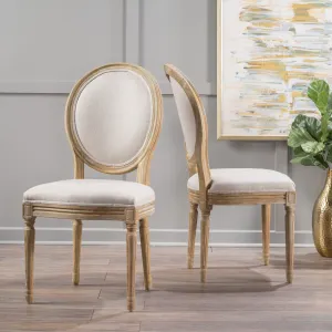 French Country Upholstered Weathered Wood Dining Chair (Set of 2) - NH852003 dining table set, 6-piece dining set