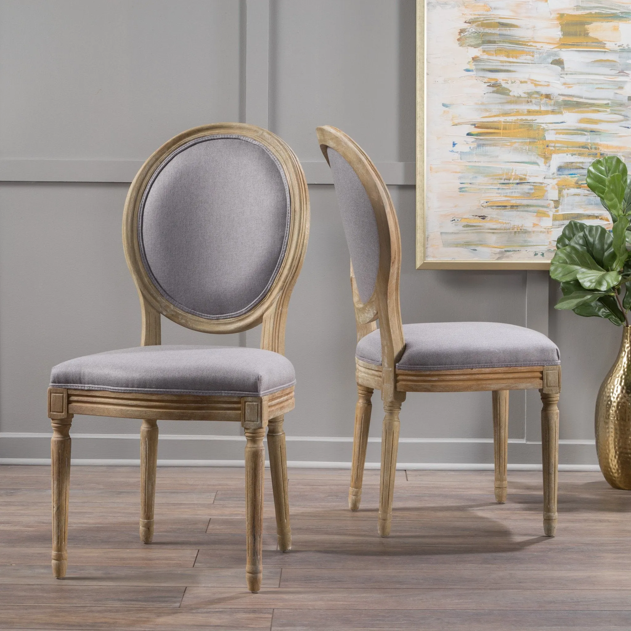 French Country Upholstered Weathered Wood Dining Chair (Set of 2) - NH852003