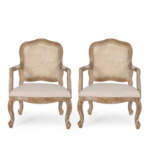 French Country Wood and Cane Upholstered Dining Armchair - NH542513 dining table set, 6-piece dining set