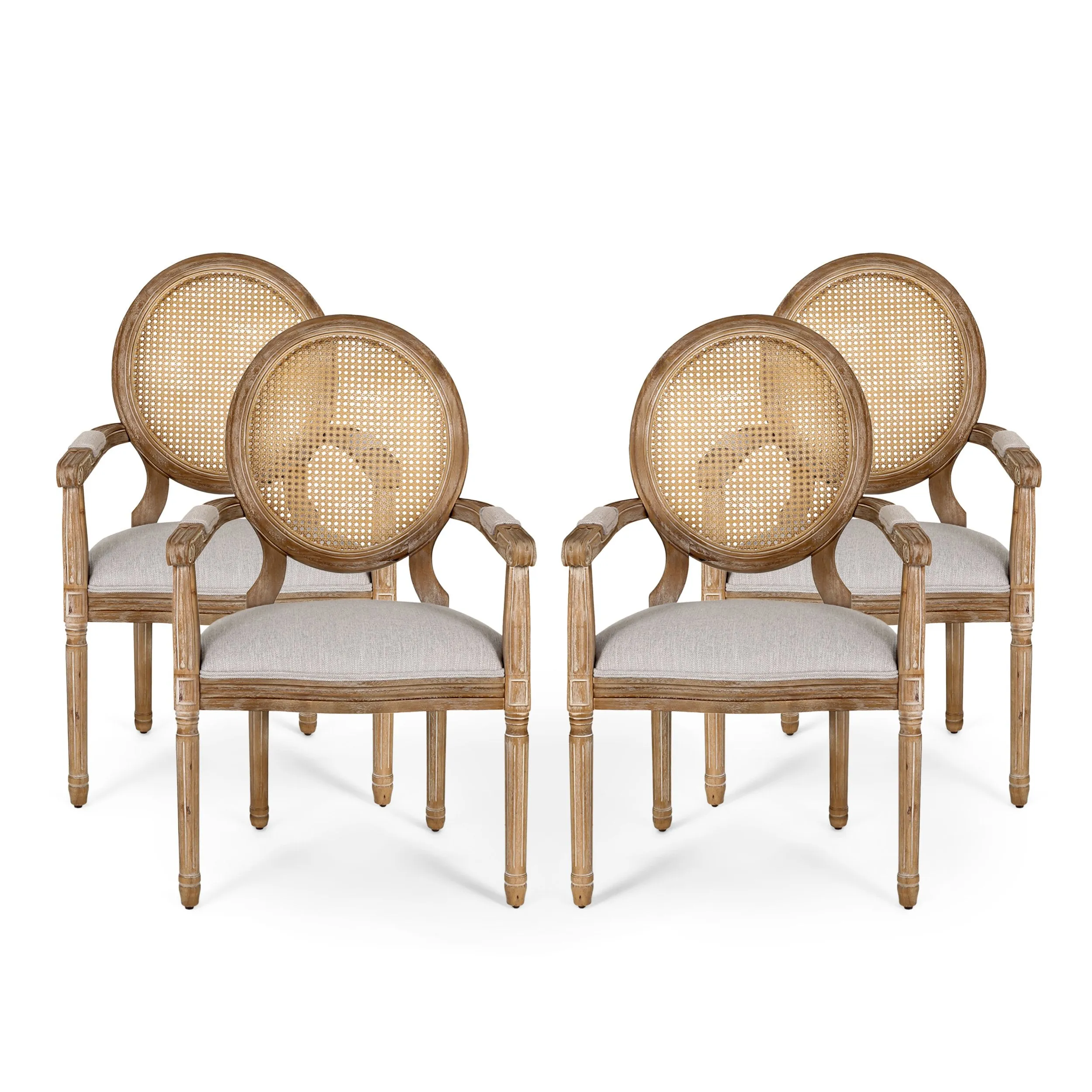 French Country Wood and Cane Upholstered Dining Chair - NH651513
