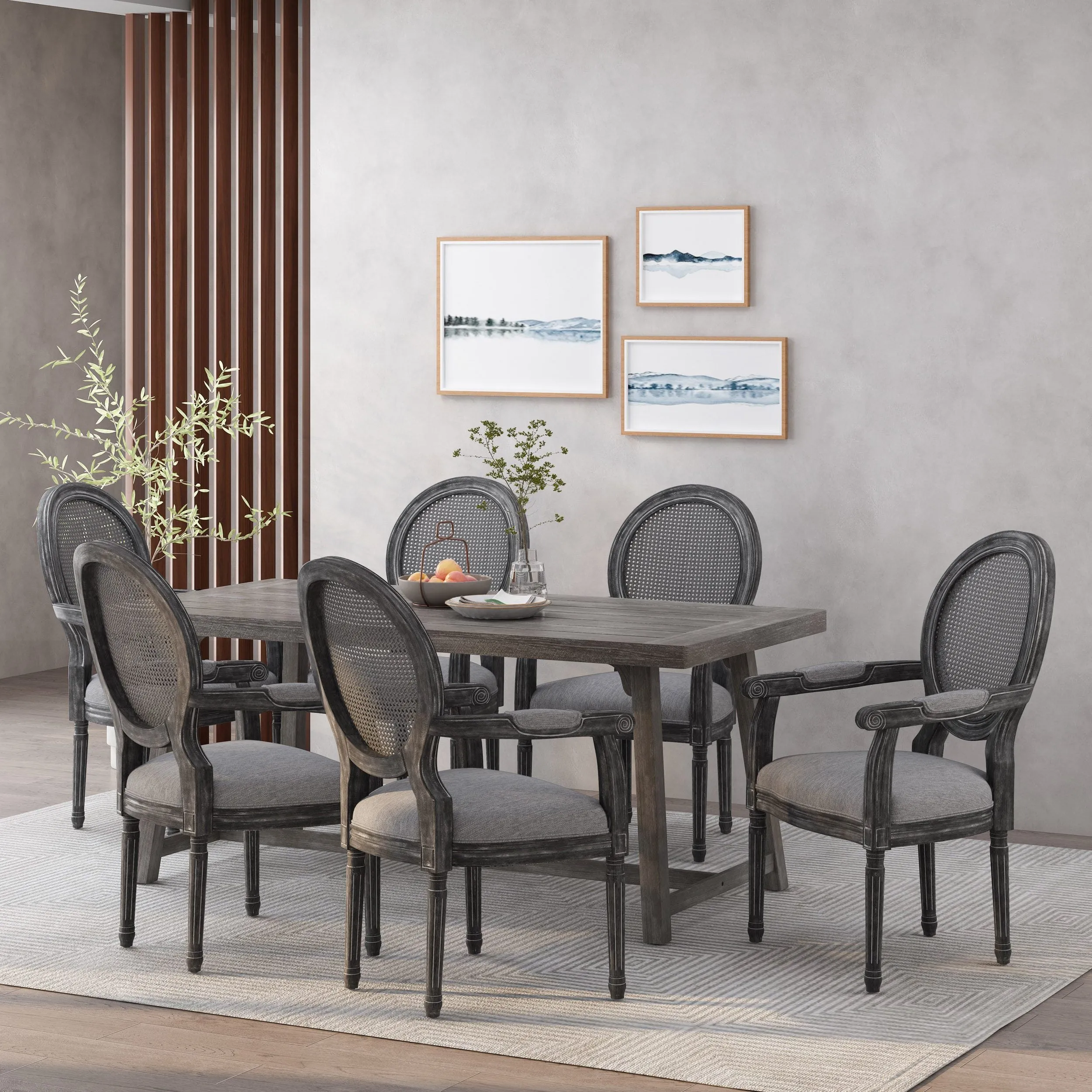 French Country Wood and Cane Upholstered Dining Chair - NH651513