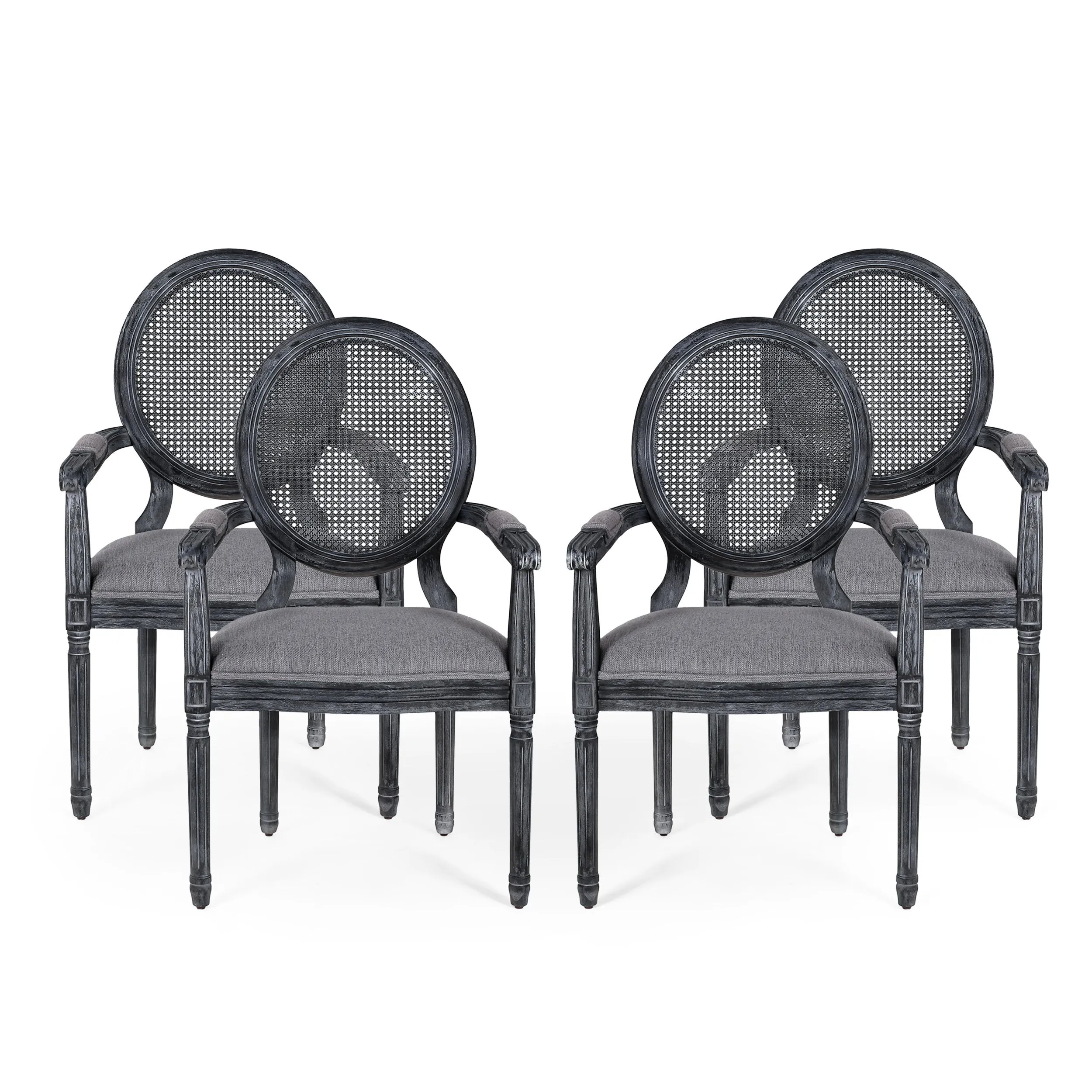 French Country Wood and Cane Upholstered Dining Chair - NH651513