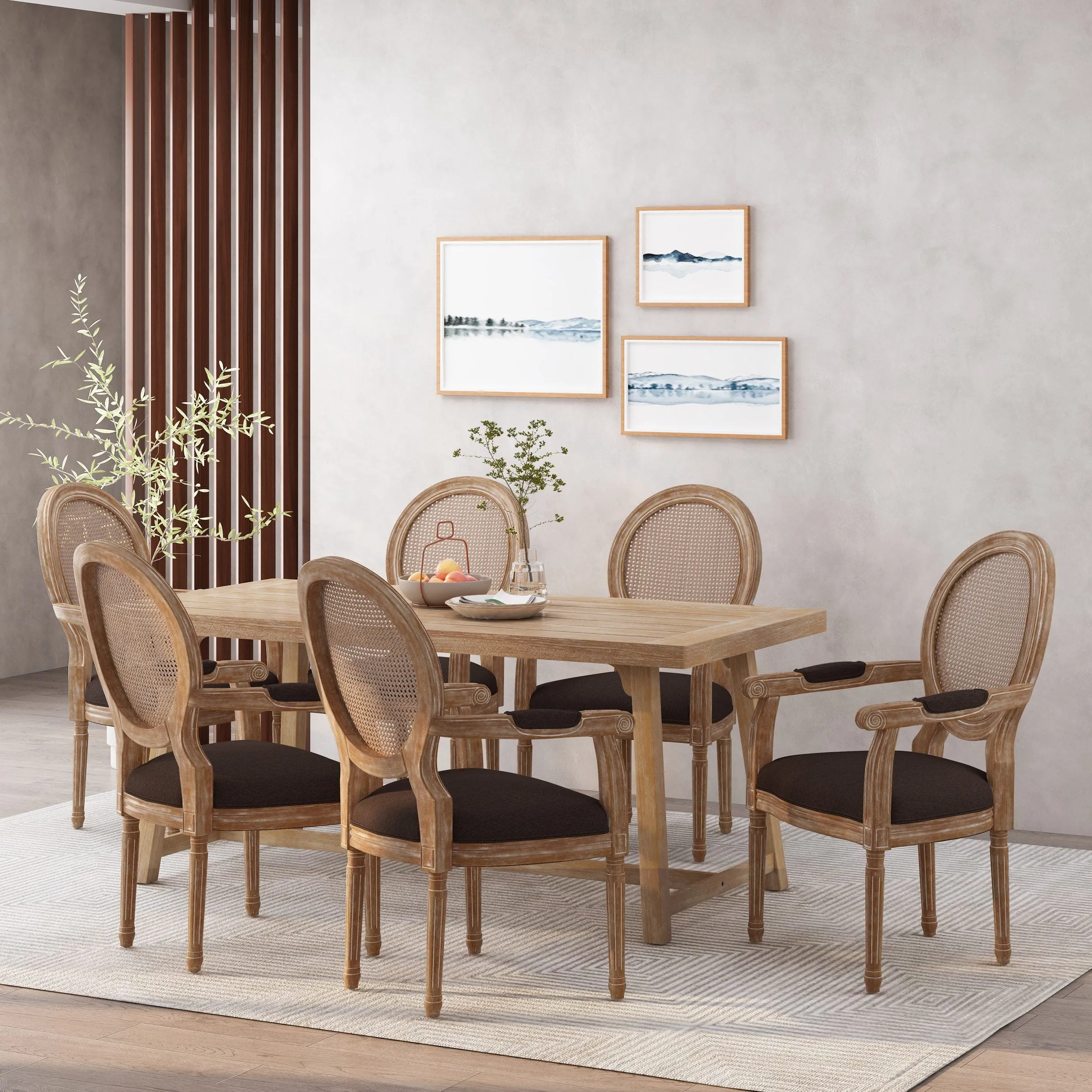 French Country Wood and Cane Upholstered Dining Chair - NH651513