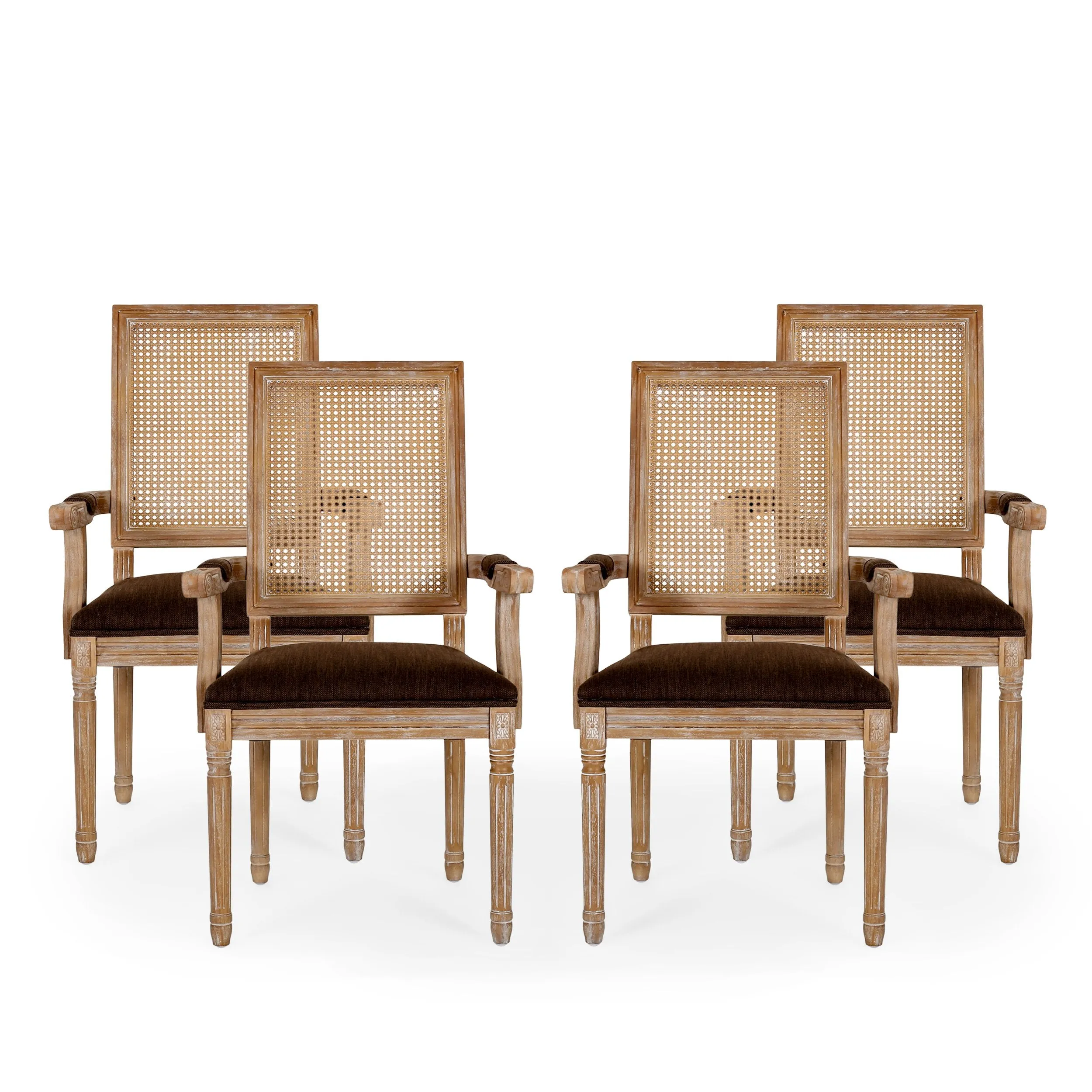 French Country Wood and Cane Upholstered Dining Chair - NH721513