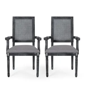 French Country Wood and Cane Upholstered Dining Chair - NH721513 dining table set, 6-piece dining set
