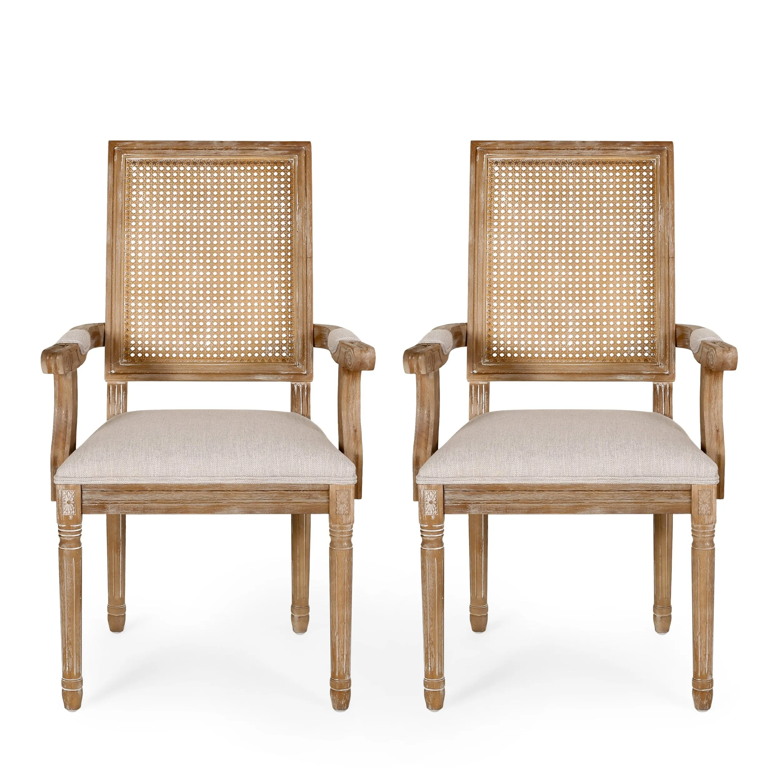 French Country Wood and Cane Upholstered Dining Chair - NH721513