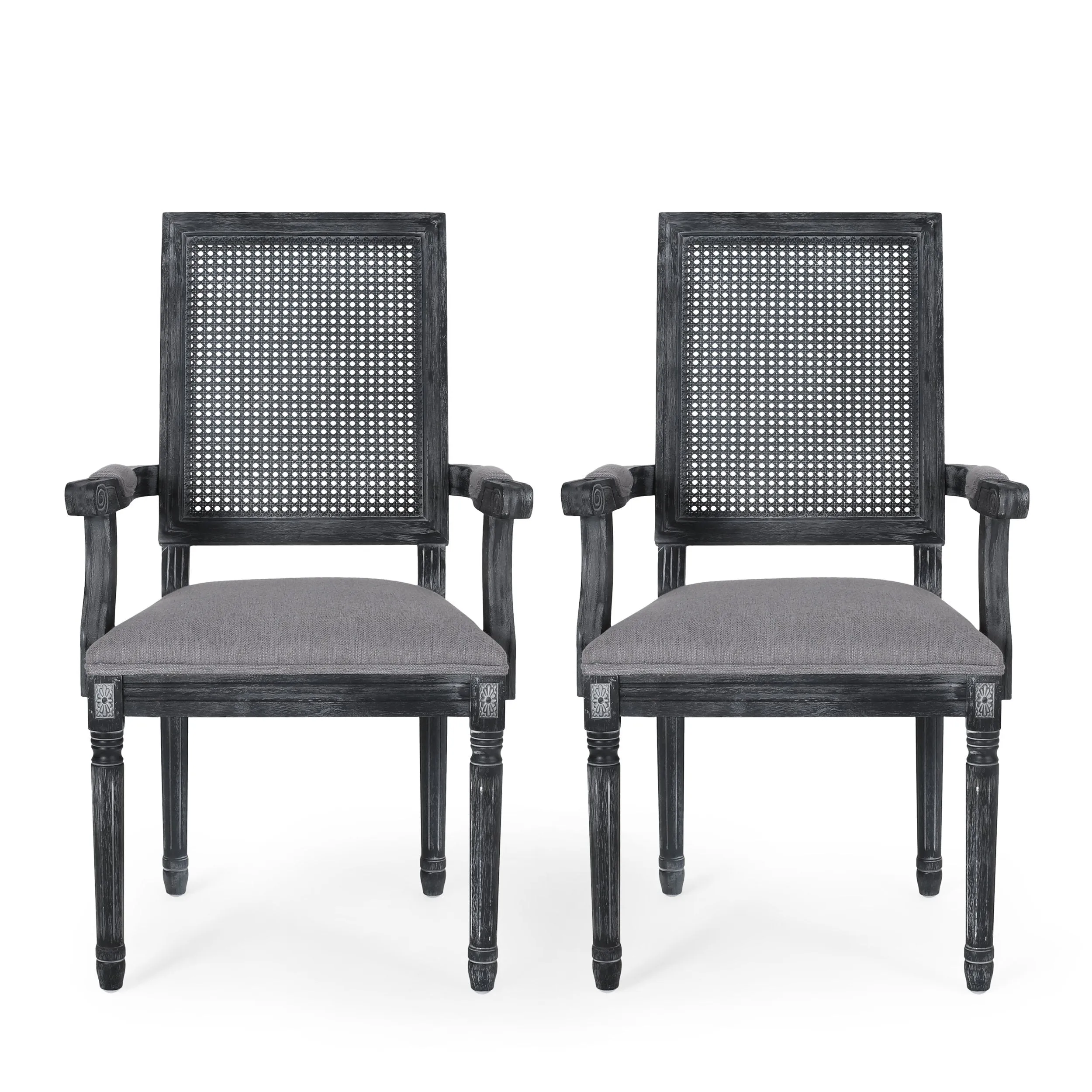 French Country Wood and Cane Upholstered Dining Chair - NH721513 dining table set, 6-piece dining set