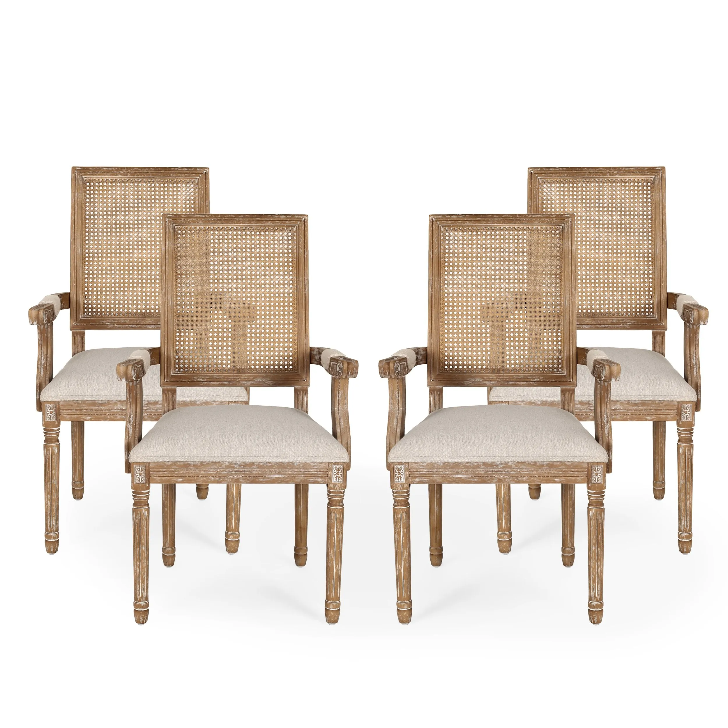 French Country Wood and Cane Upholstered Dining Chair - NH721513