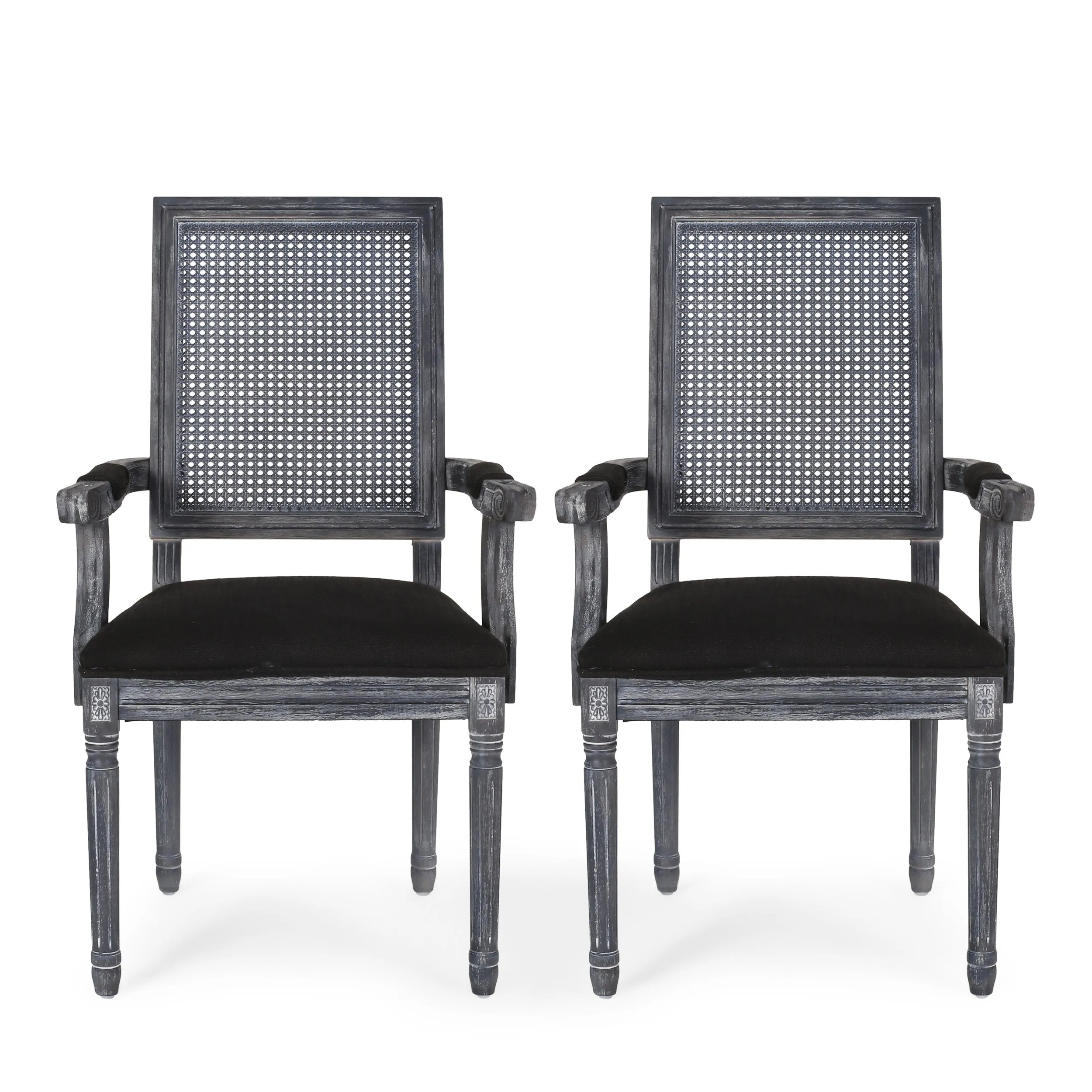French Country Wood and Cane Upholstered Dining Chair - NH721513
