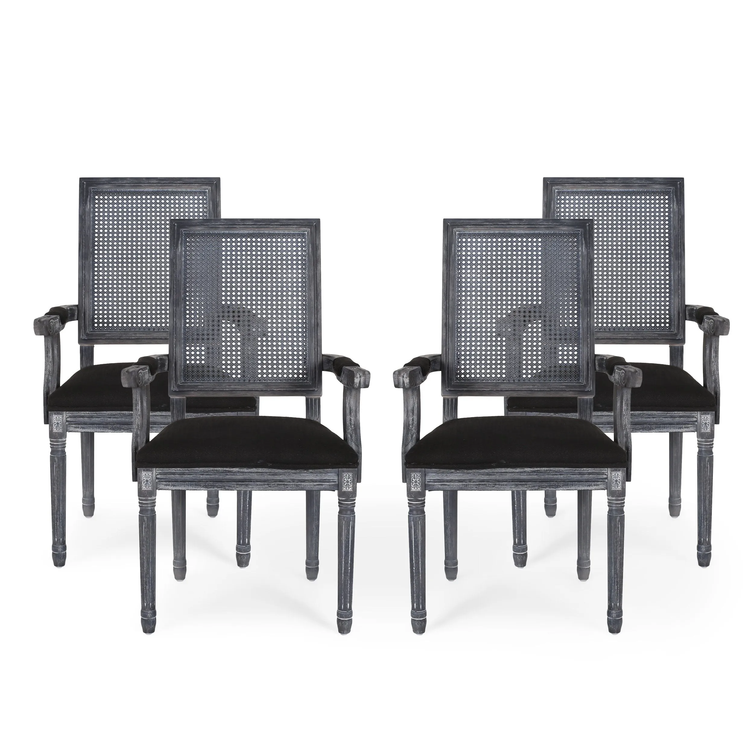 French Country Wood and Cane Upholstered Dining Chair - NH721513
