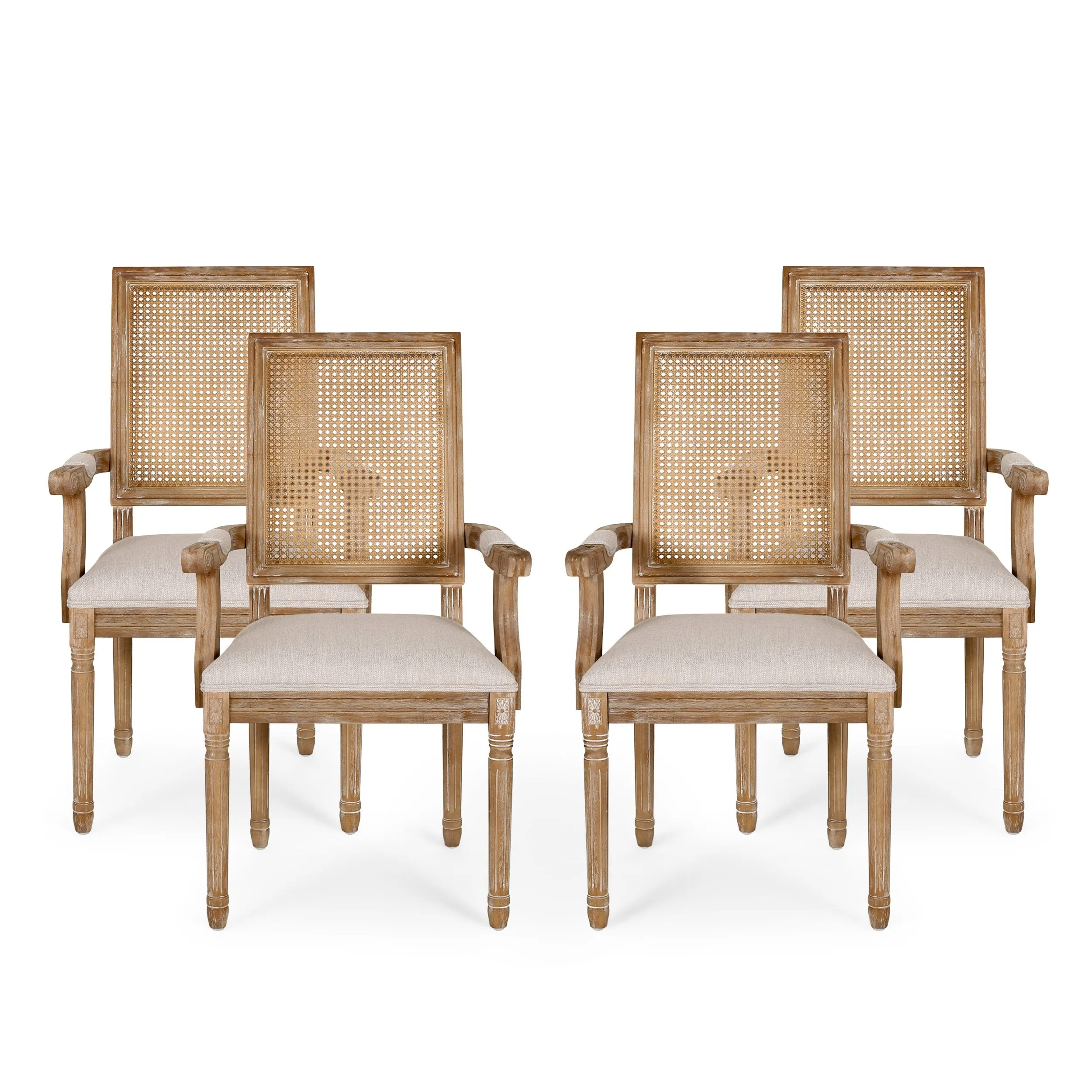 French Country Wood and Cane Upholstered Dining Chair - NH721513