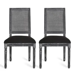 French Country Wood and Cane Upholstered Dining Chair, Set of 2 - NH784513 dining table set, 6-piece dining set