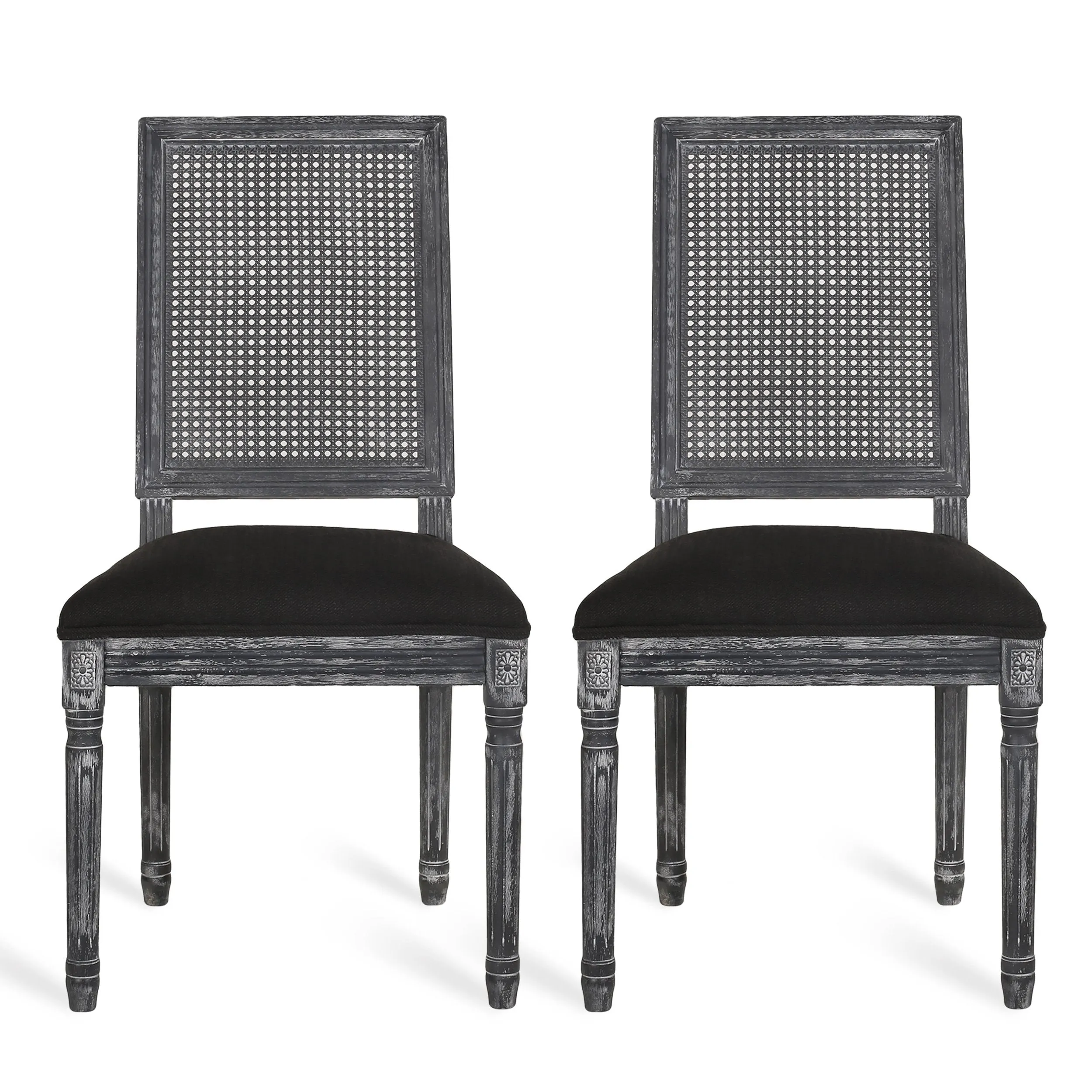 French Country Wood and Cane Upholstered Dining Chair, Set of 2 - NH784513 dining table set, 6-piece dining set