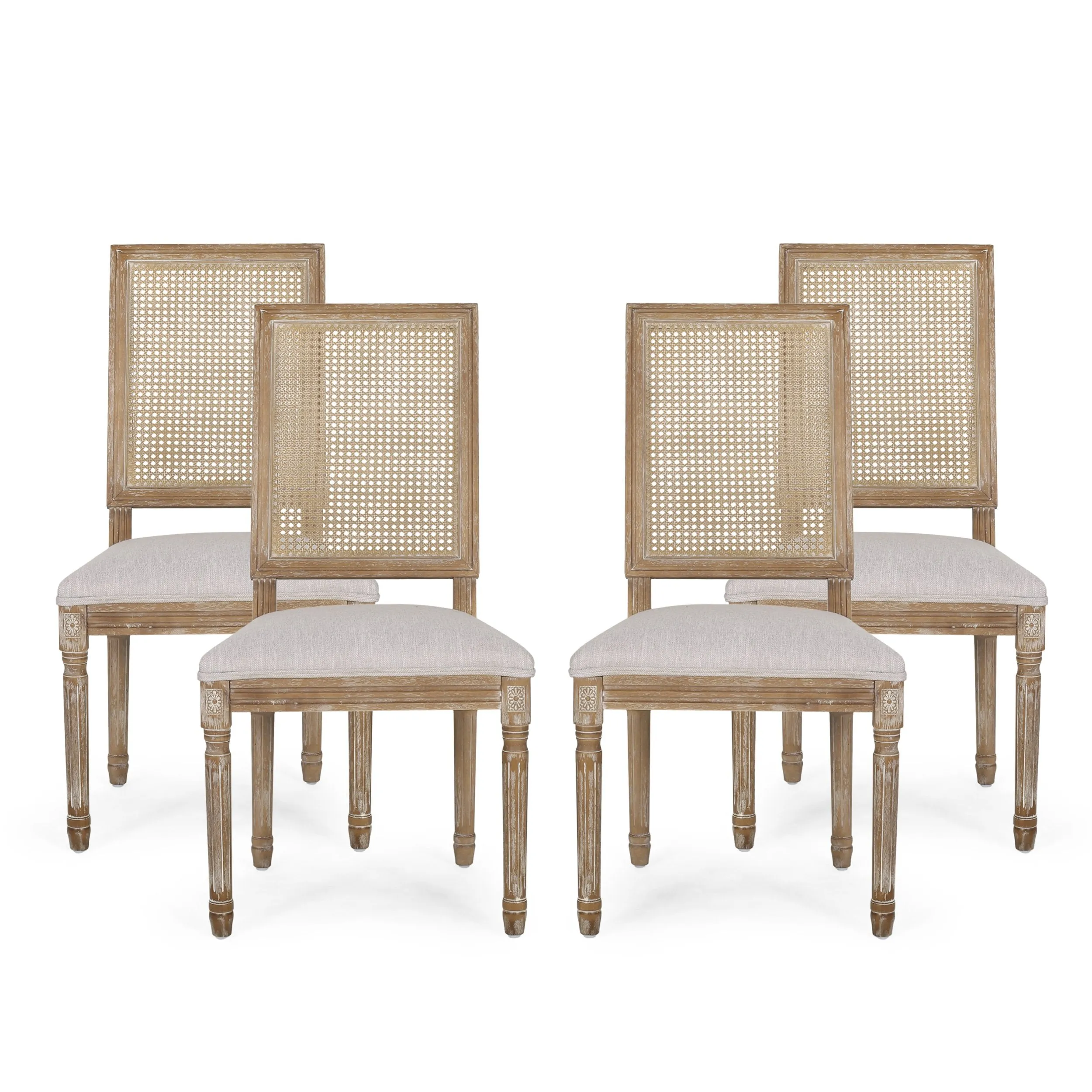 French Country Wood and Cane Upholstered Dining Chair, Set of 4 - NH494513 dining table set, 6-piece dining set