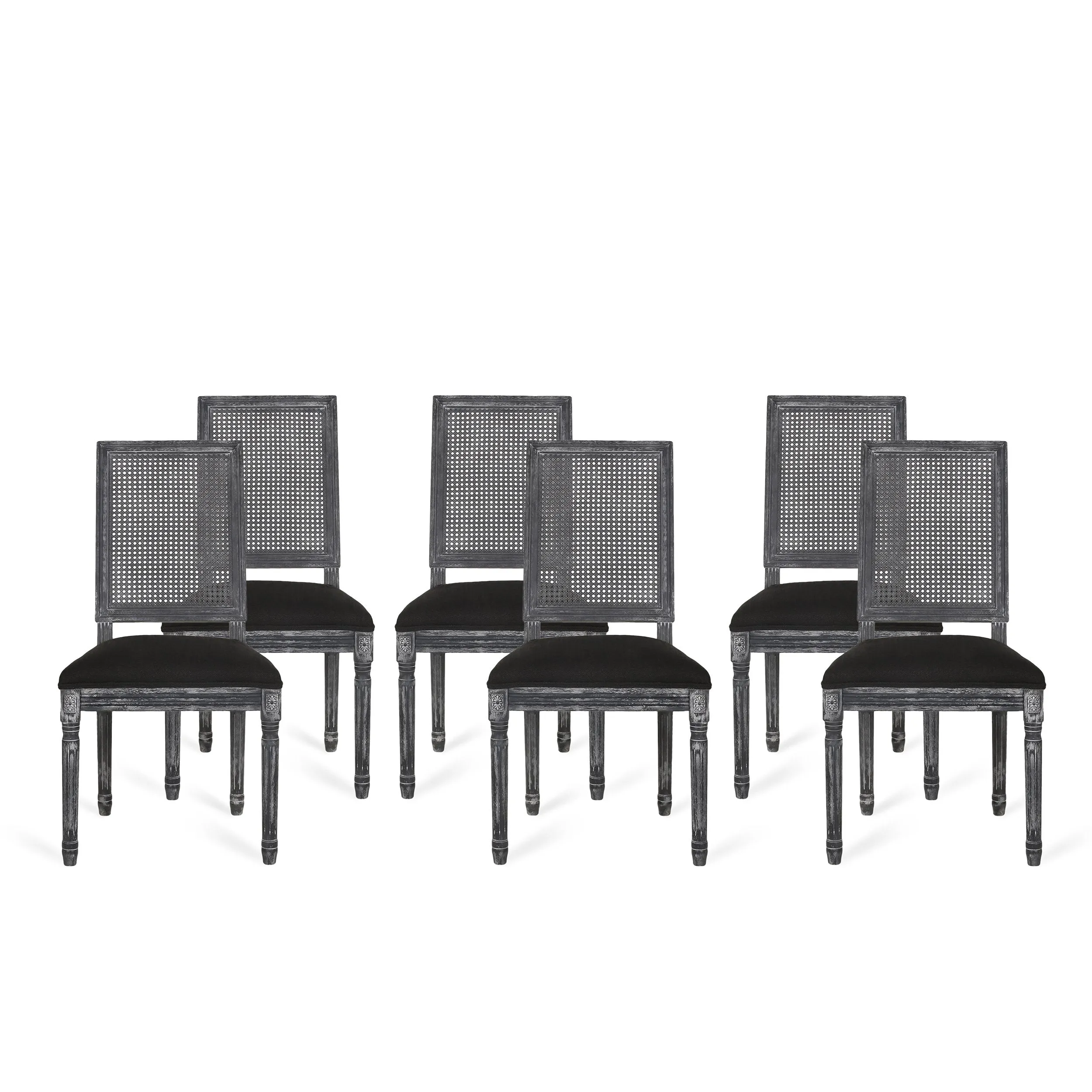 French Country Wood and Cane Upholstered Dining Chair (Set of 6) - NH794513 dining table set, 6-piece dining set