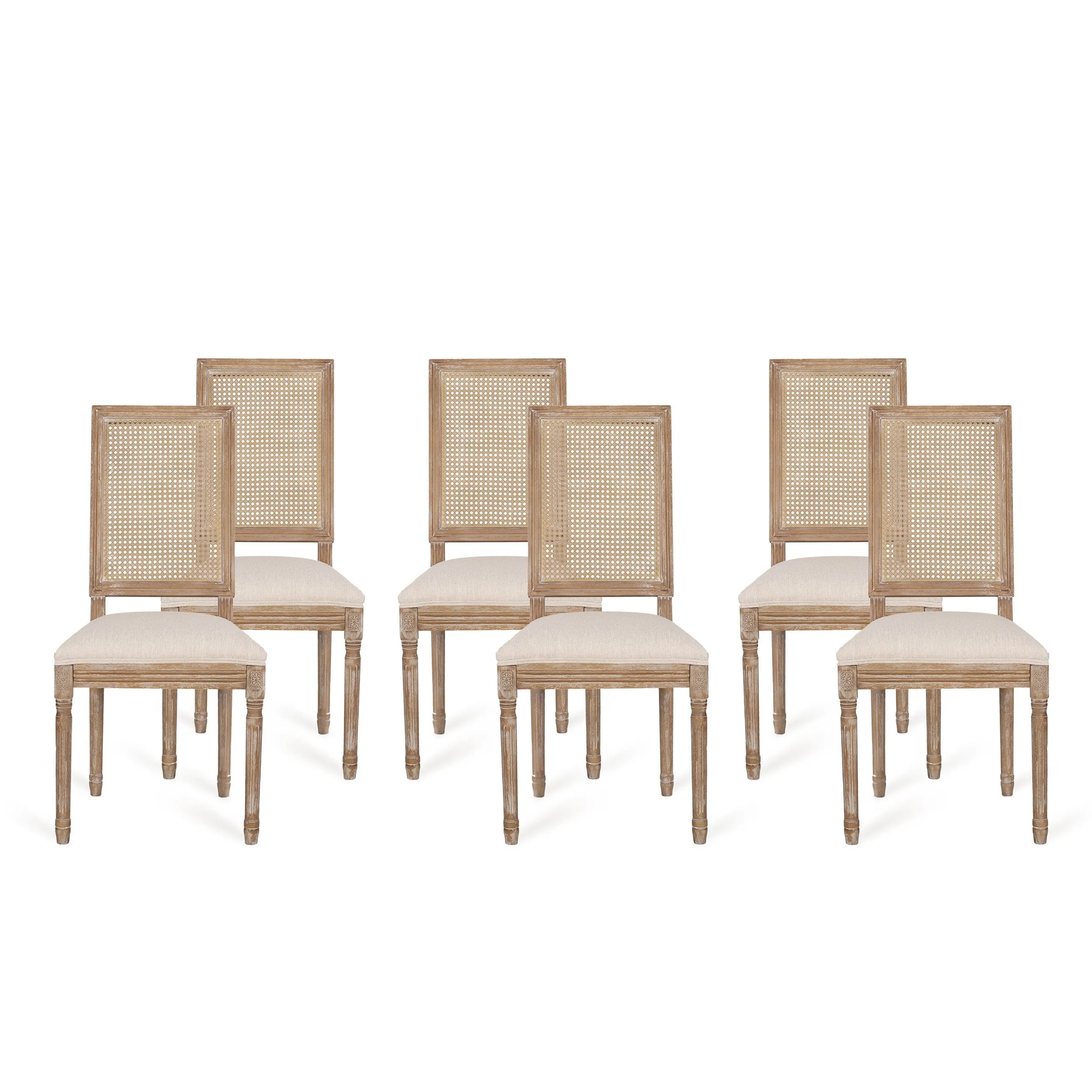 French Country Wood and Cane Upholstered Dining Chair (Set of 6) - NH794513