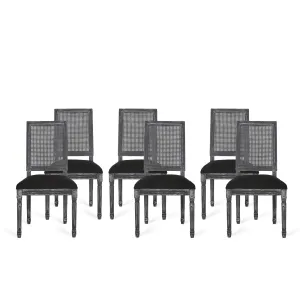 French Country Wood and Cane Upholstered Dining Chair (Set of 6) - NH794513 dining table set, 6-piece dining set