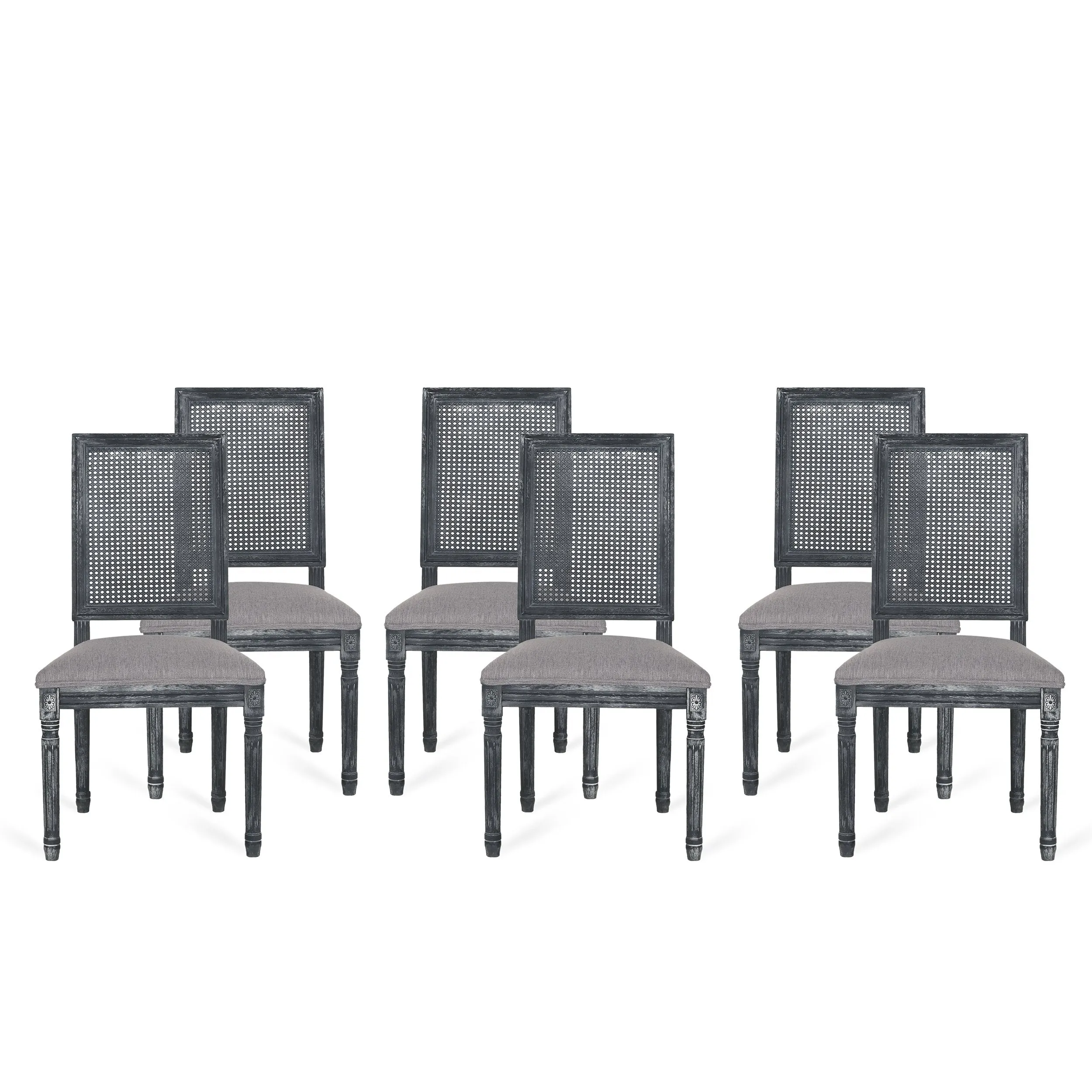 French Country Wood and Cane Upholstered Dining Chair (Set of 6) - NH794513