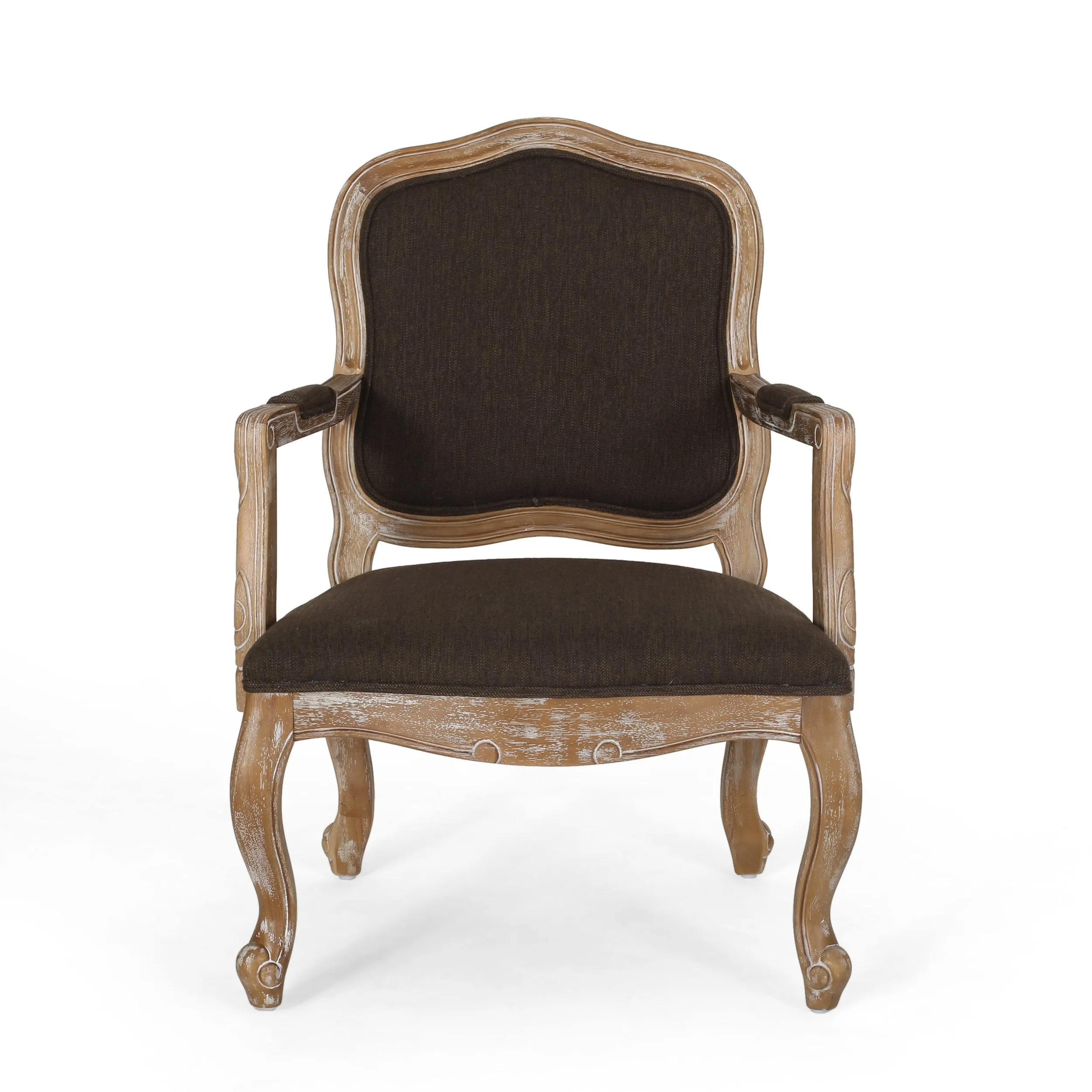 French Country Wood Upholstered Dining Armchair - NH581513