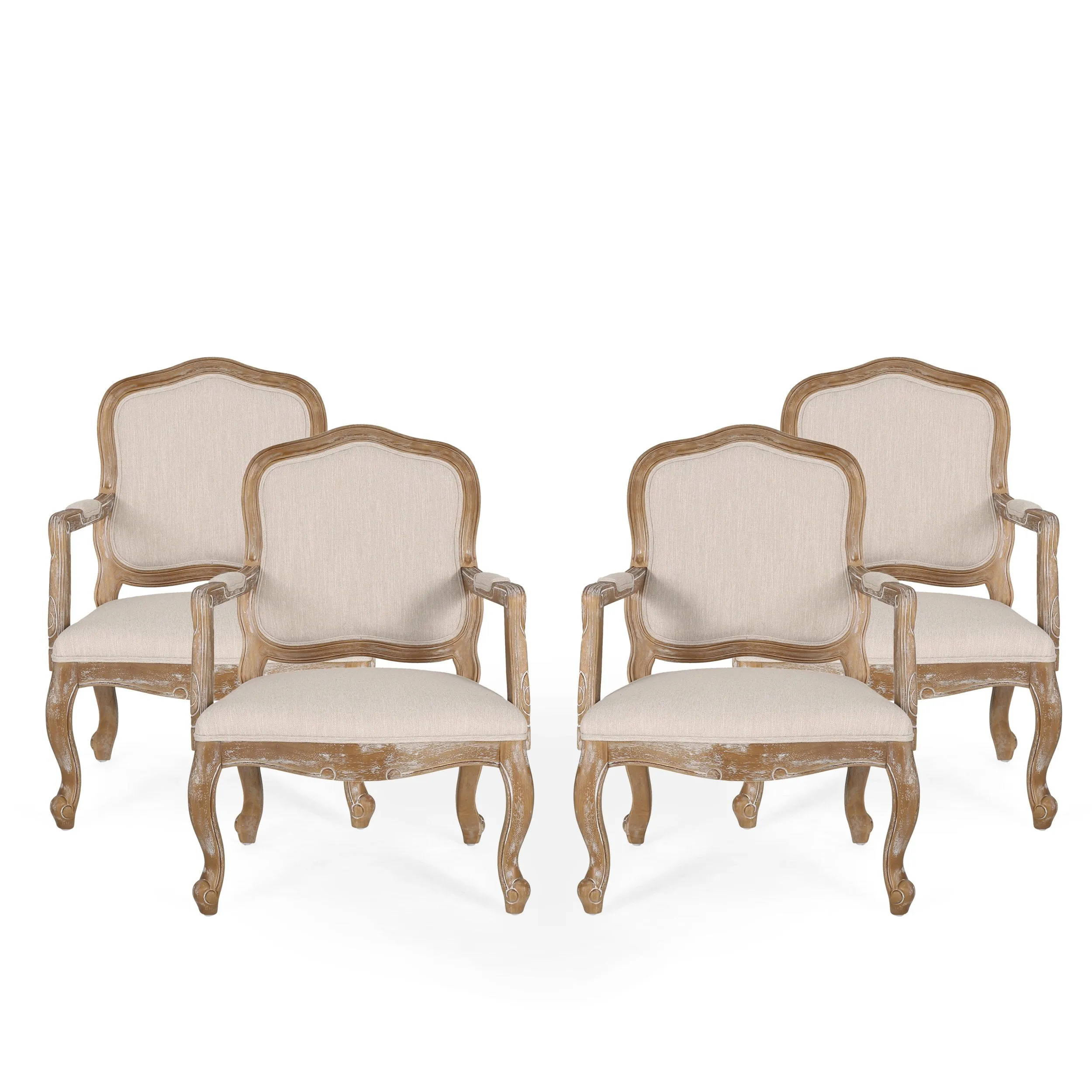 French Country Wood Upholstered Dining Armchair - NH581513