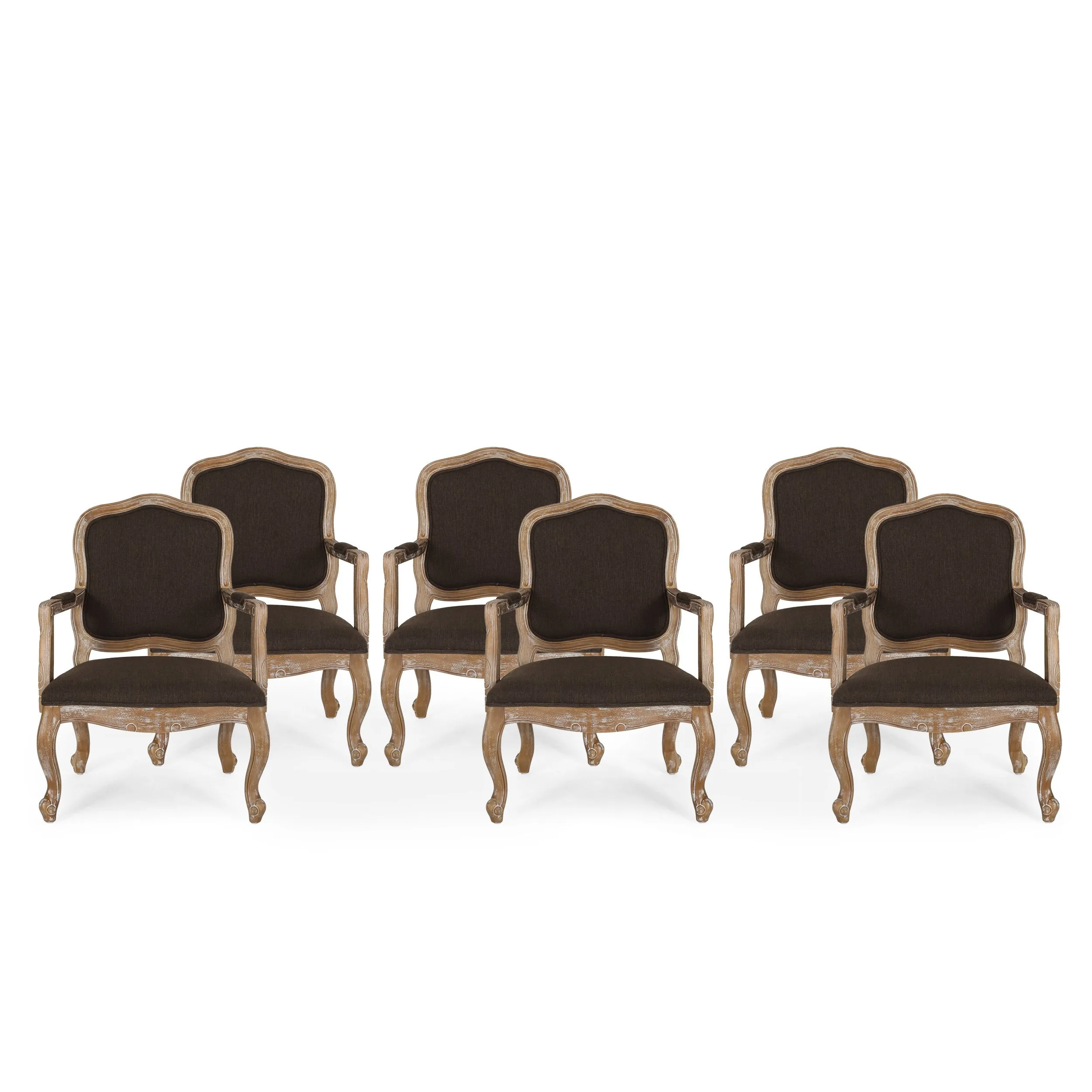 French Country Wood Upholstered Dining Armchair - NH581513