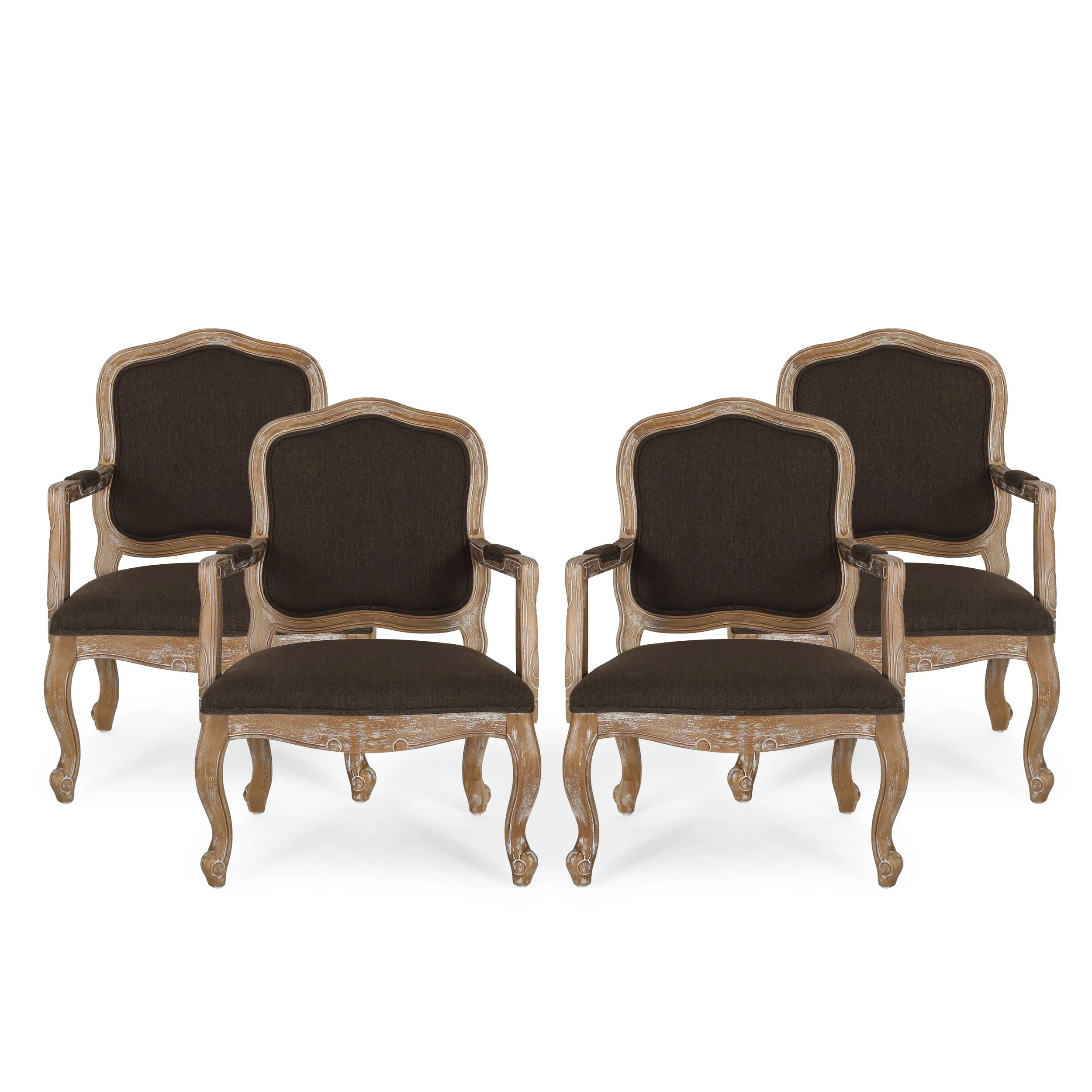 French Country Wood Upholstered Dining Armchair - NH581513