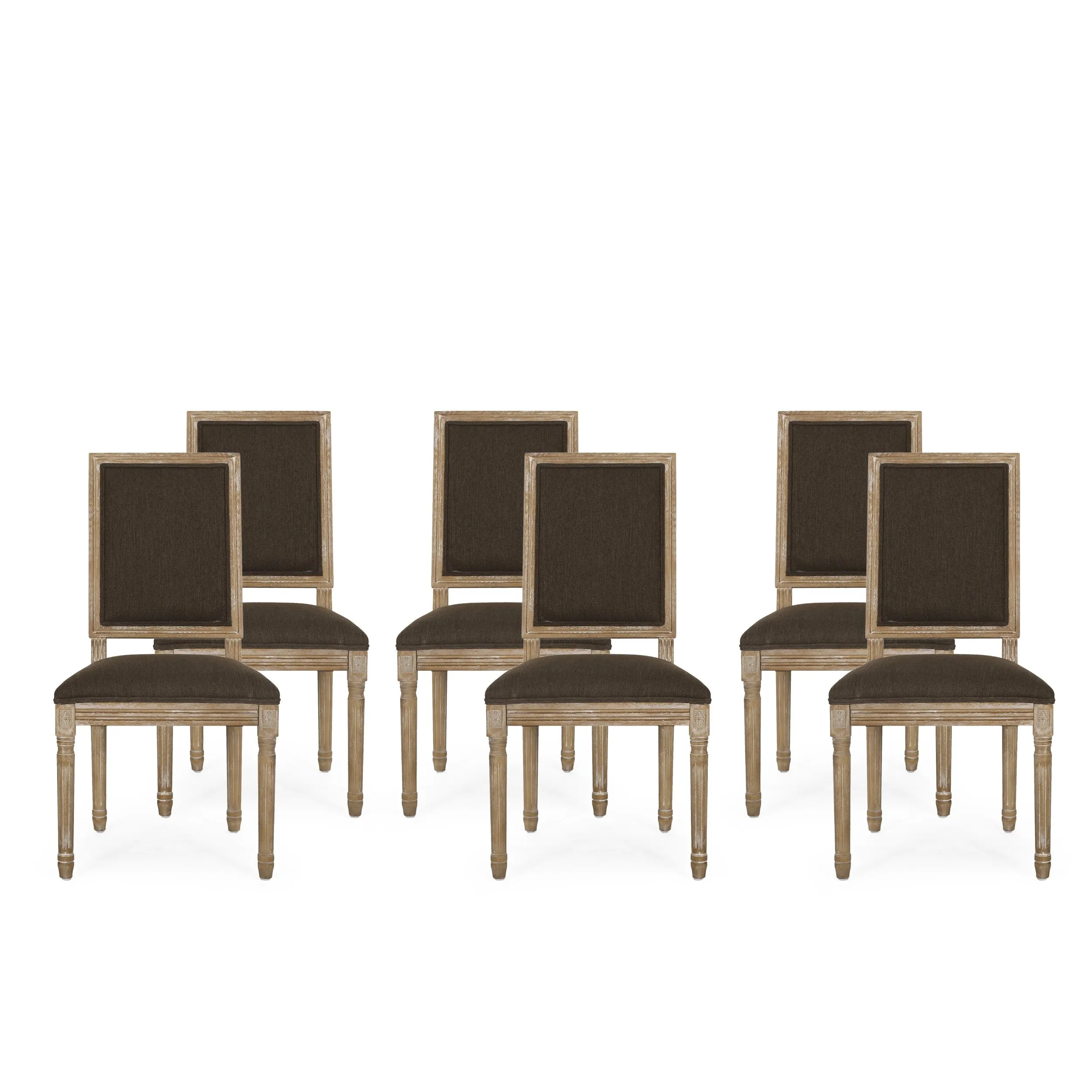 French Country Wood Upholstered Dining Chair (Set of 6) - NH955513 dining table set, 6-piece dining set
