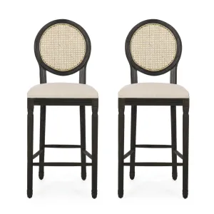 French Country Wooden Barstools with Upholstered Seating (Set of 2) - NH345313 bar stool, counter stool