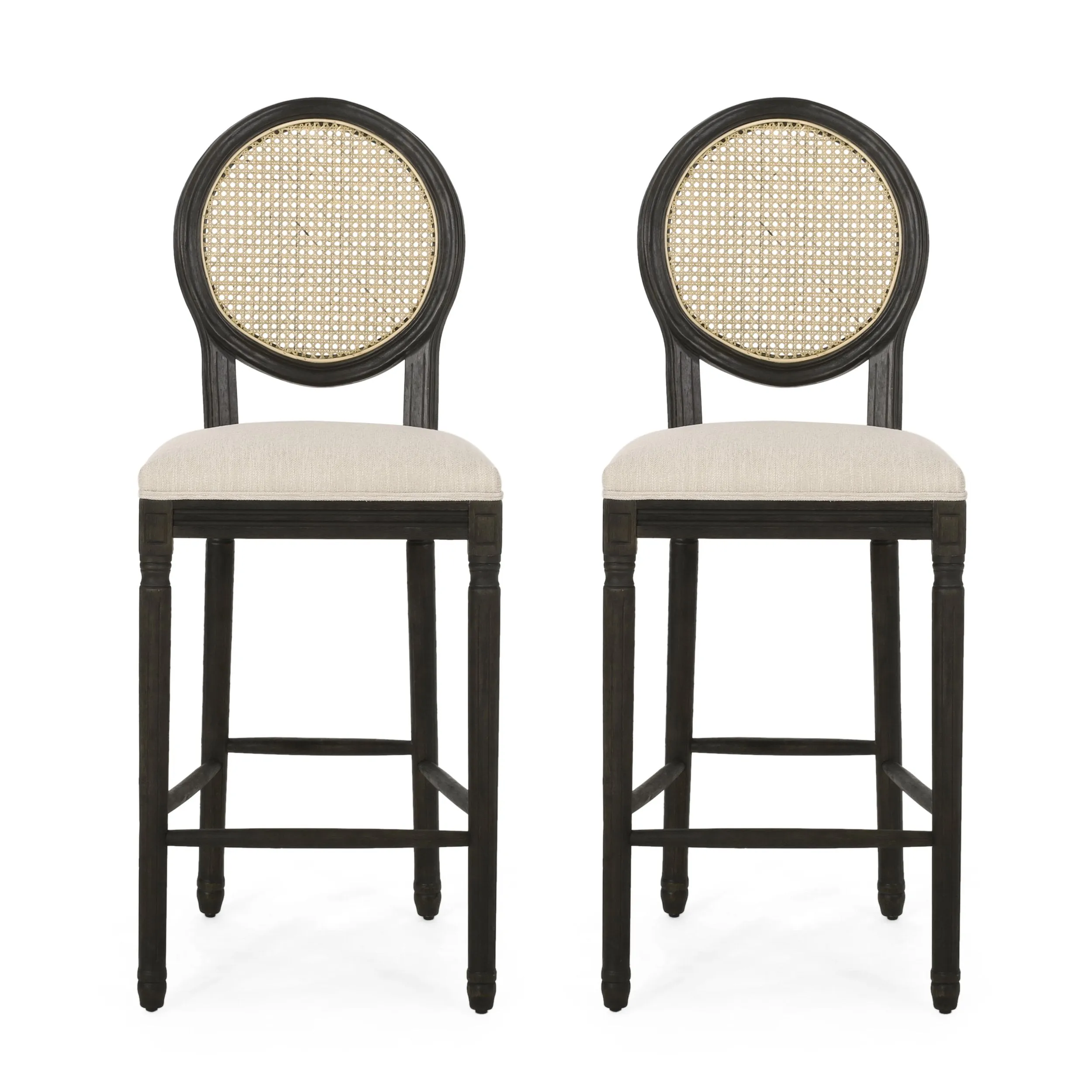 French Country Wooden Barstools with Upholstered Seating (Set of 2) - NH345313 bar stool, counter stool