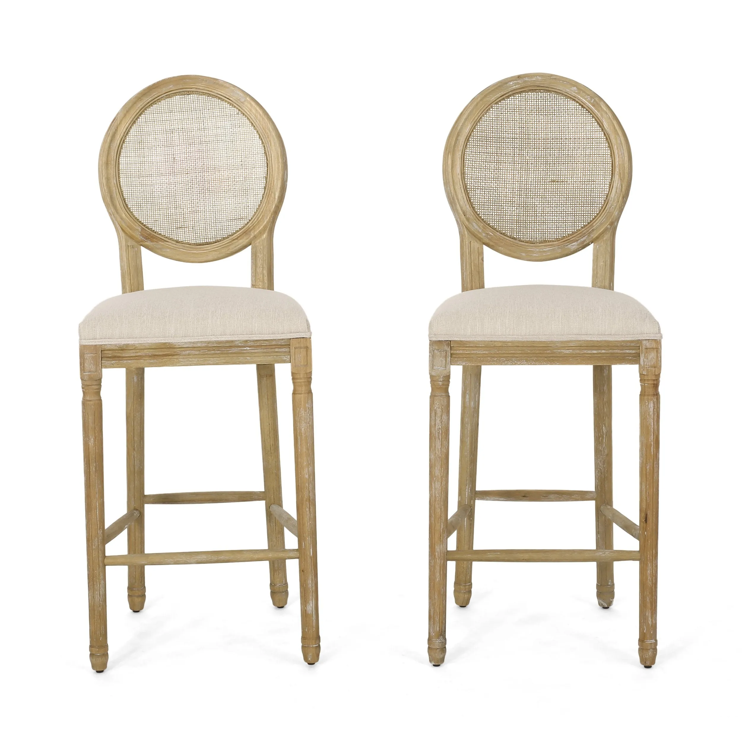 French Country Wooden Barstools with Upholstered Seating (Set of 2) - NH545313 bar stool, counter stool