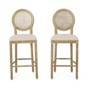 French Country Wooden Barstools with Upholstered Seating (Set of 2) - NH545313 bar stool, counter stool