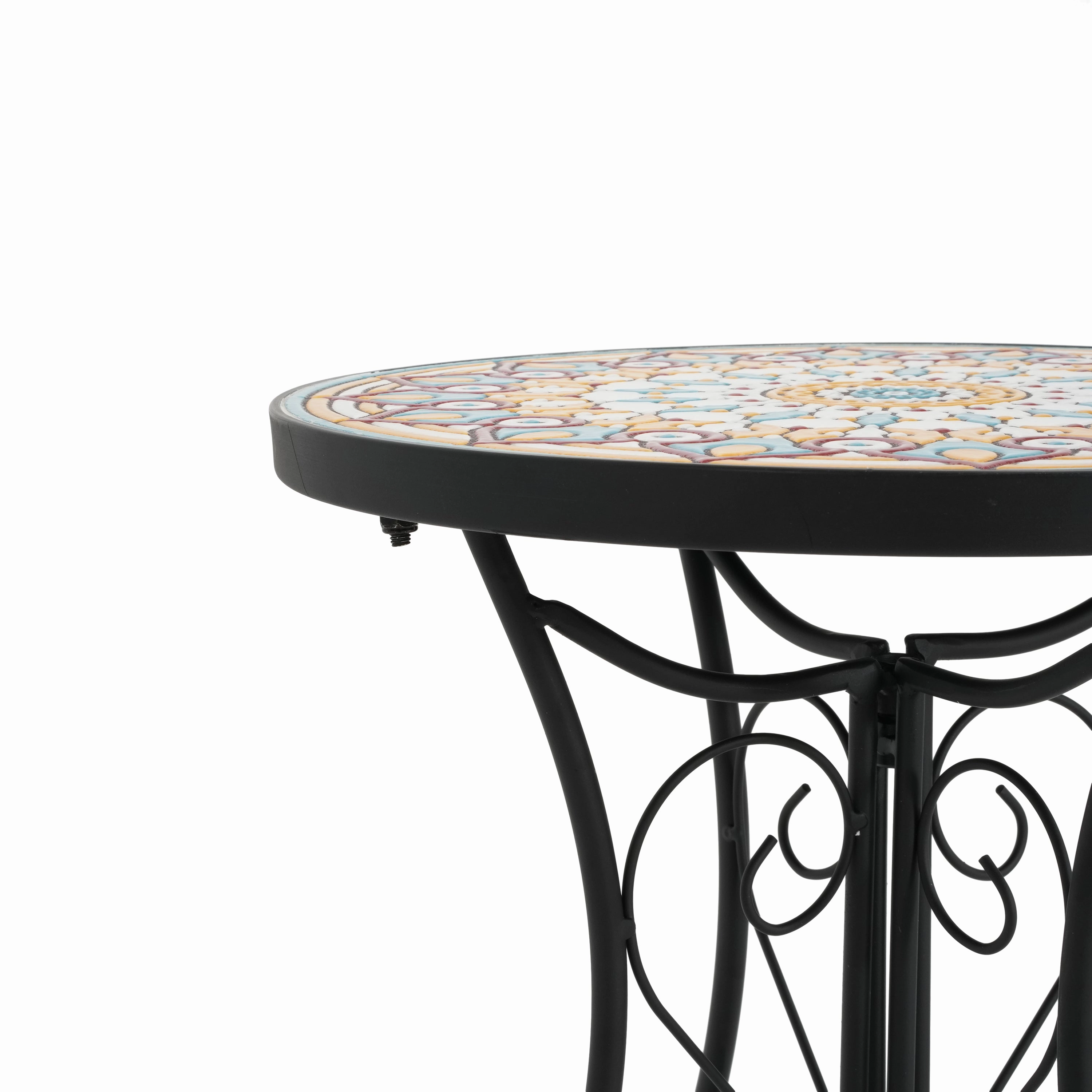 French Country Floral Tile Outdoor Side Table  14" Round Ceramic Top
