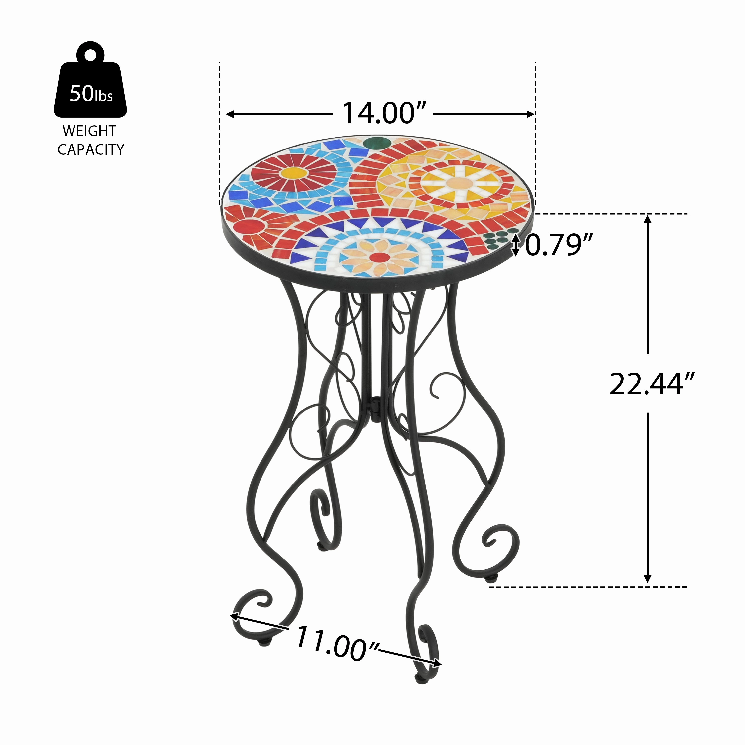 French Country Floral Tile Outdoor Side Table  14" Round Ceramic Top