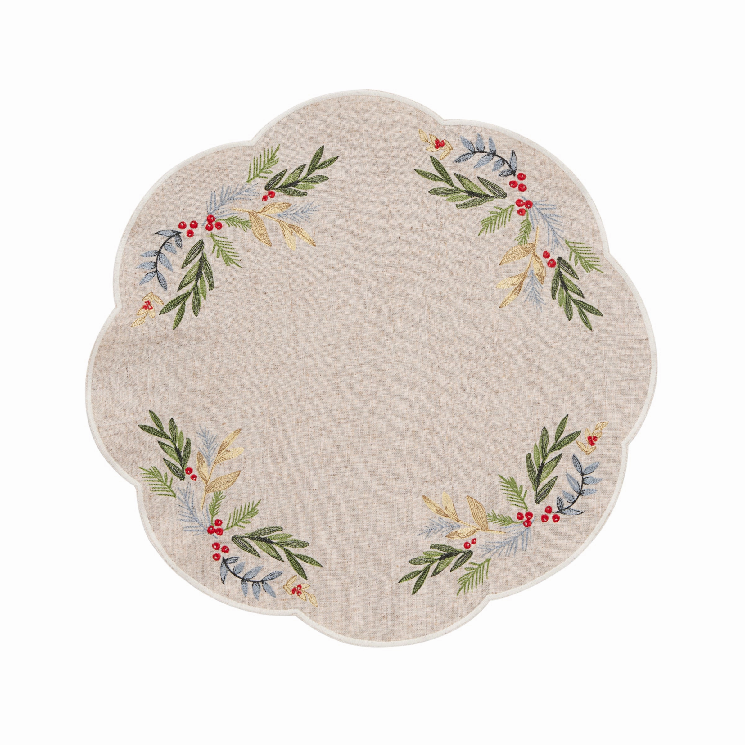 French Perle Holly Embroidered Placemats - Set Of 4