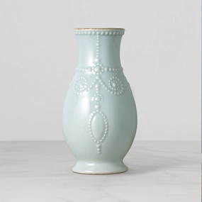 French Perle Ice Blue Fluted Vase