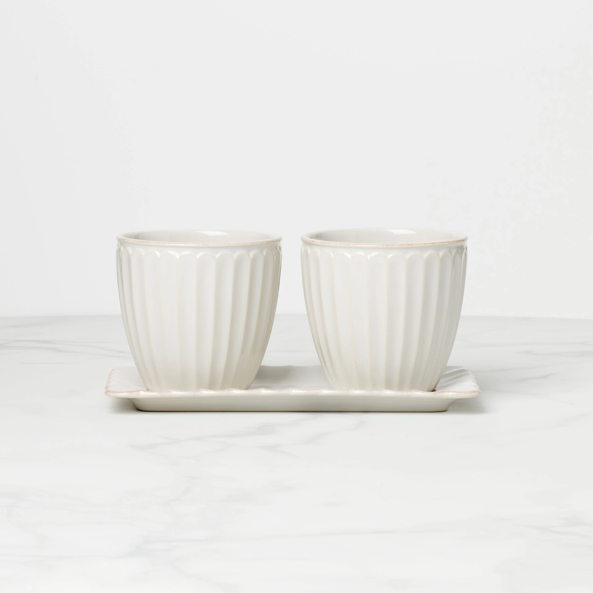 French Perle Scallop 3-Piece Herb Pot Set