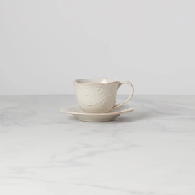 French Perle White Cup and Saucer