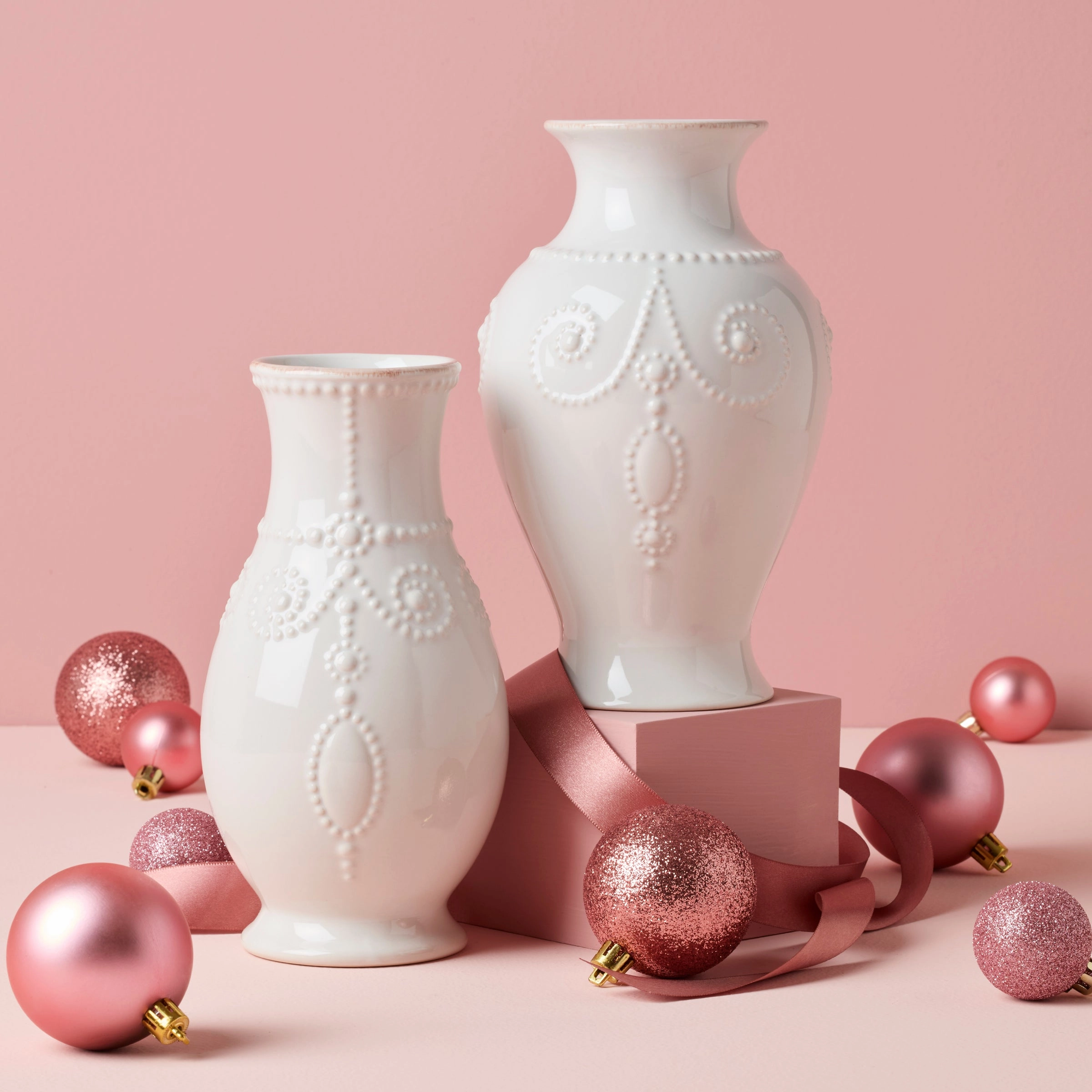 French Perle White Fluted Vase