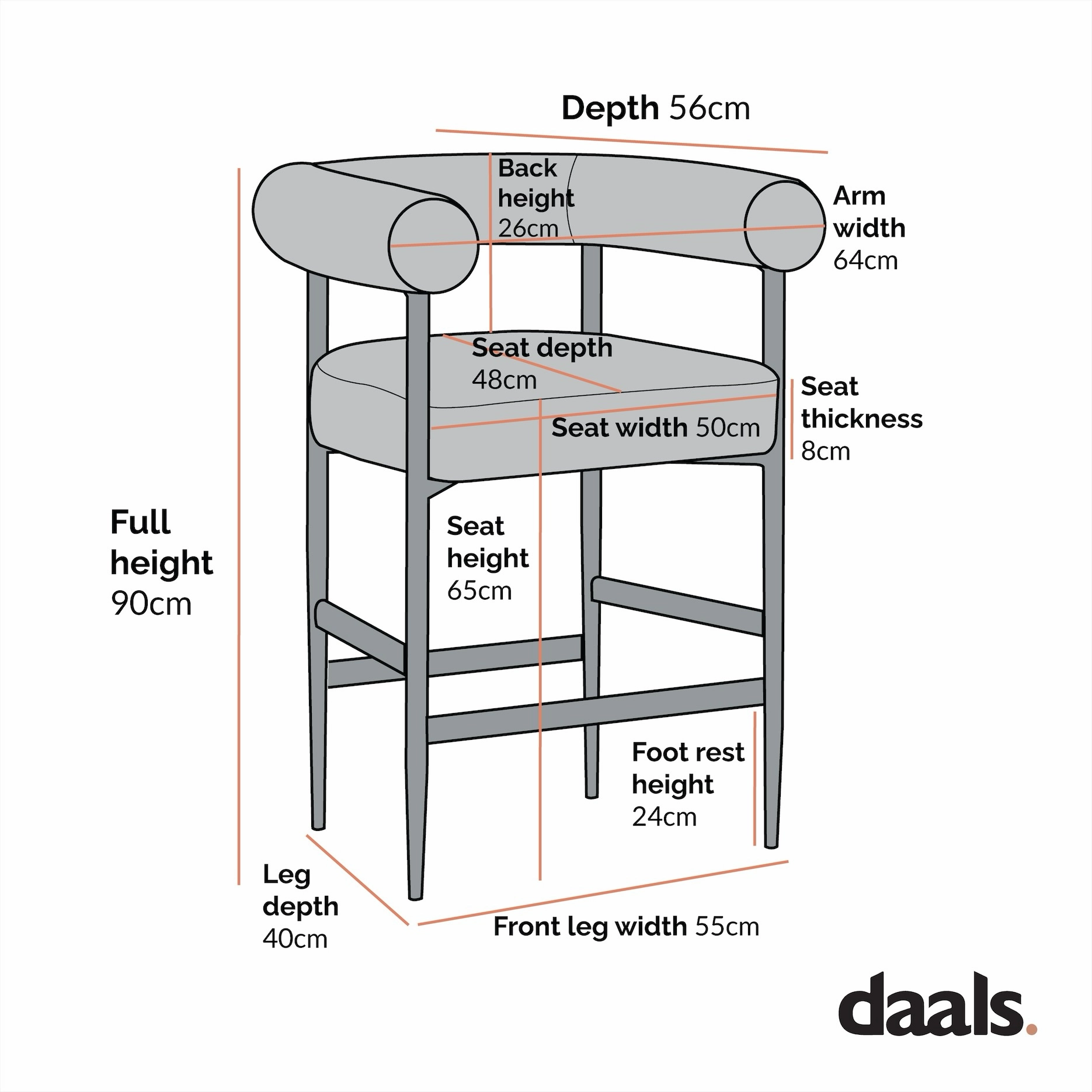 Fulbourn Rust Velvet Counter Stool with Black Legs
