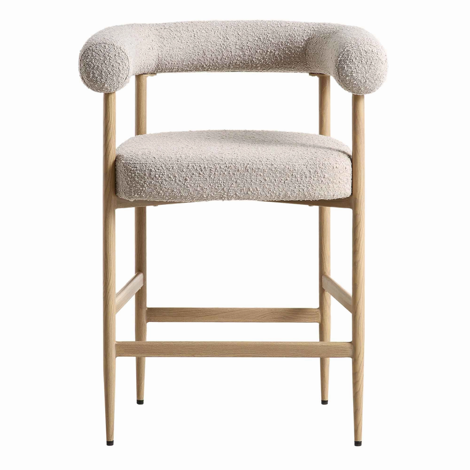Fulbourn Taupe Boucle Counter Stool with Natural Wood Effect Legs