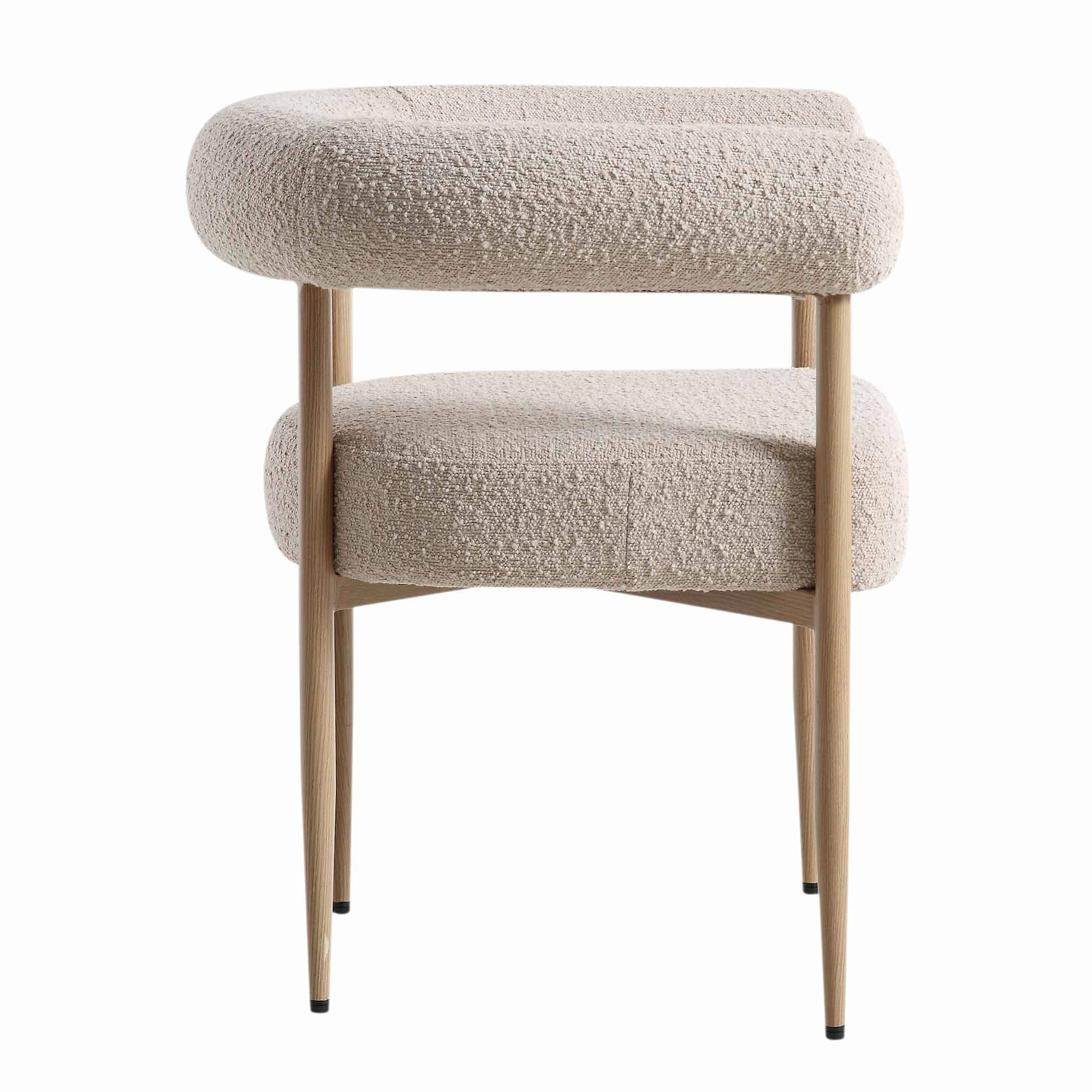 Fulbourn Taupe Boucle Dining Chair with Natural Wood Effect Legs