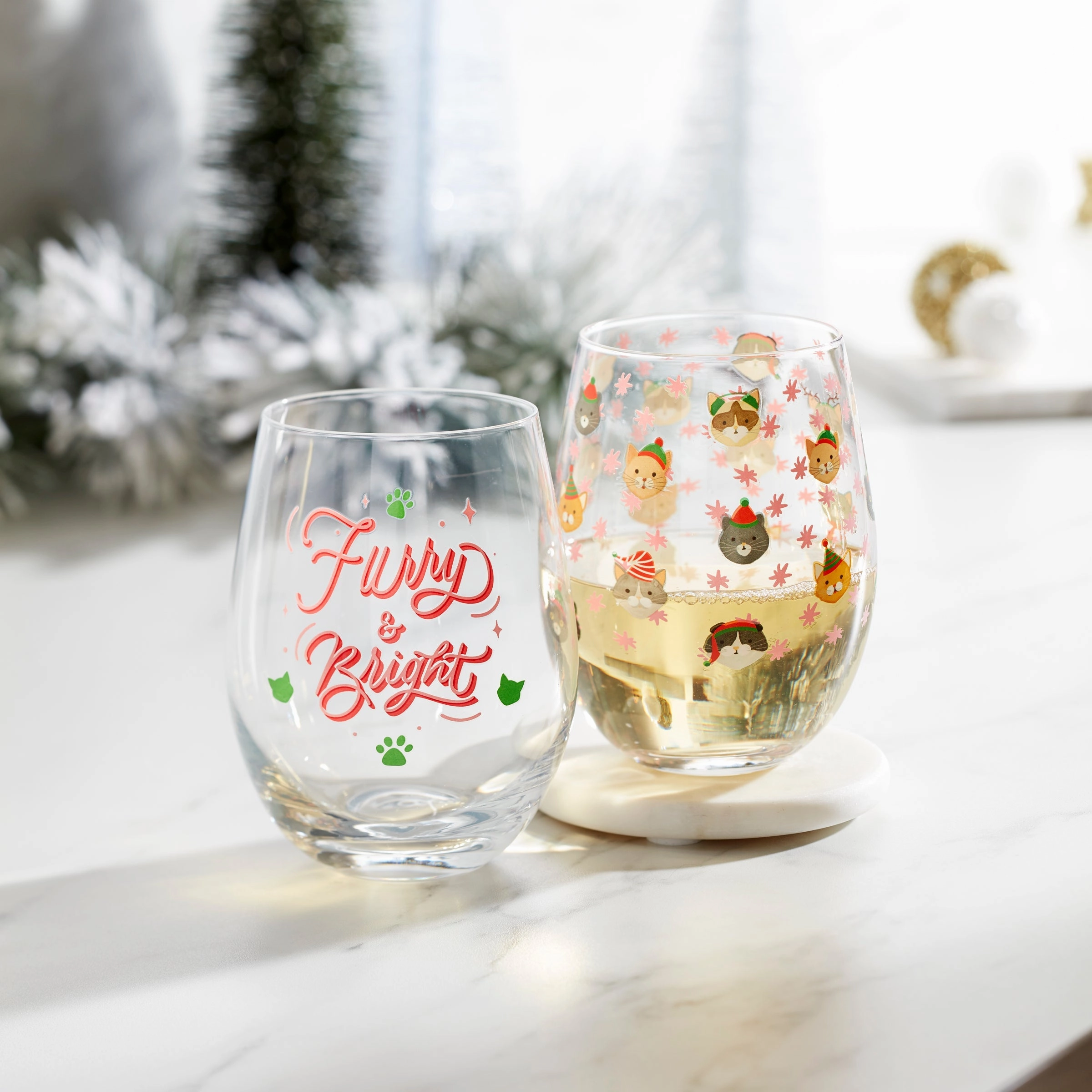 Furry & Bright Wine Glasses - Set Of 2