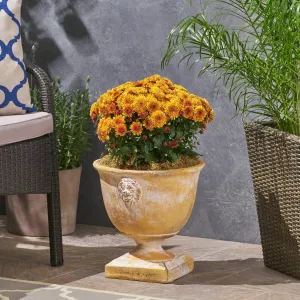 Garden Urn Planter, Roman, Lionhead Accents, Lightweight Concrete - NH474703 patio chairs, outdoor seating