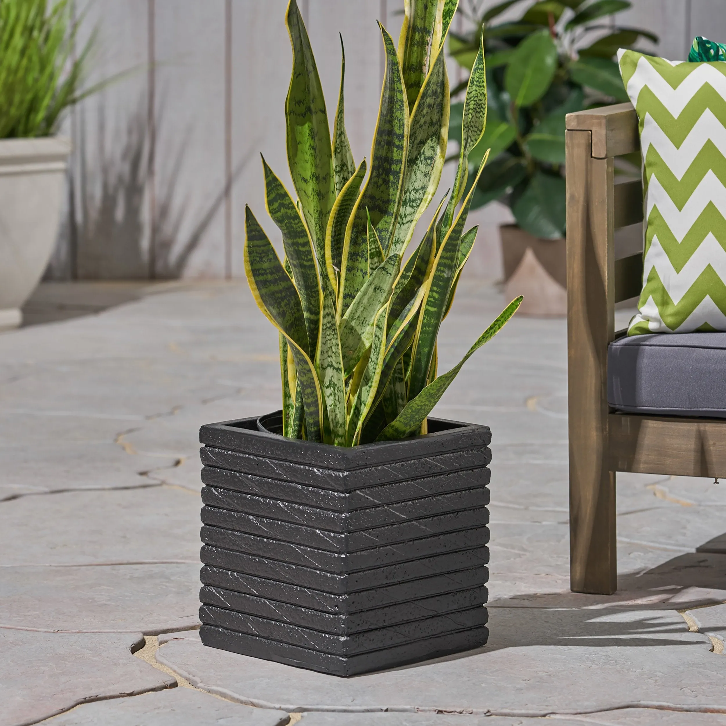 Garden Urn Planter, Square, Riveted, Lightweight Concrete - NH224703 patio chairs, outdoor seating