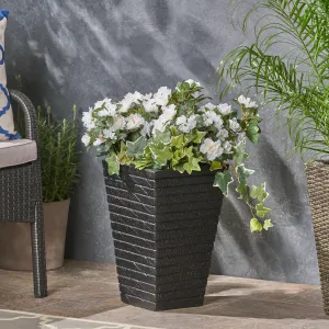Garden Urn Planter, Square, Tapered, Riveted, Lightweight Concrete - NH814703 patio chairs, outdoor seating