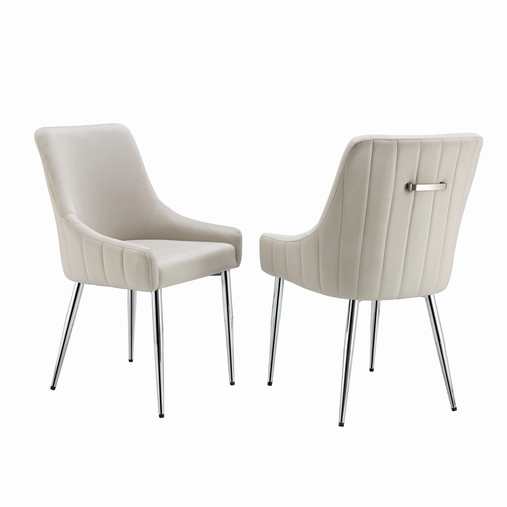Garnet Set of 2 Champagne Velvet Upholstered Dining Chairs with Back Handle