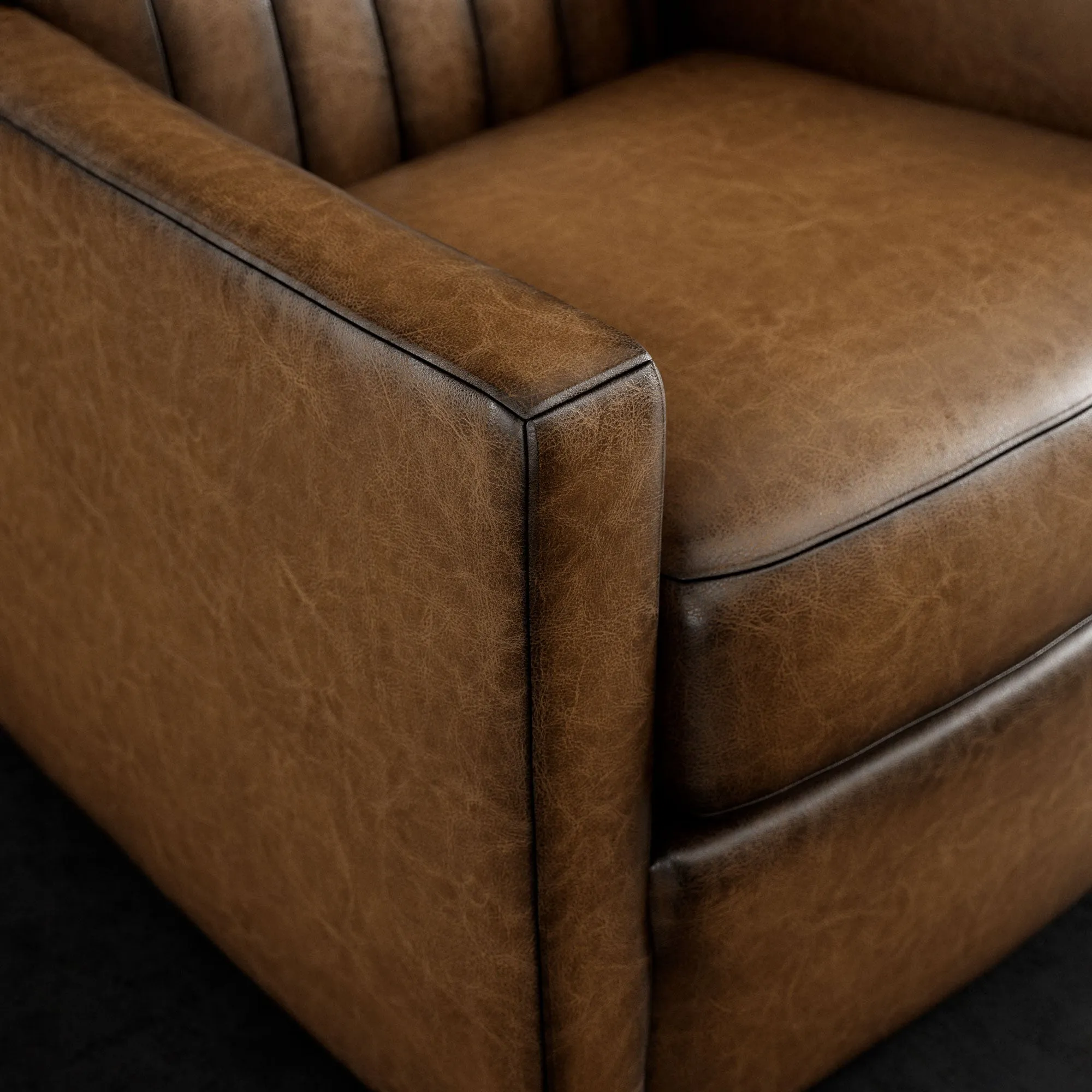 Genuine Leather Channel-Stitched Chair - Classic Western Luxury