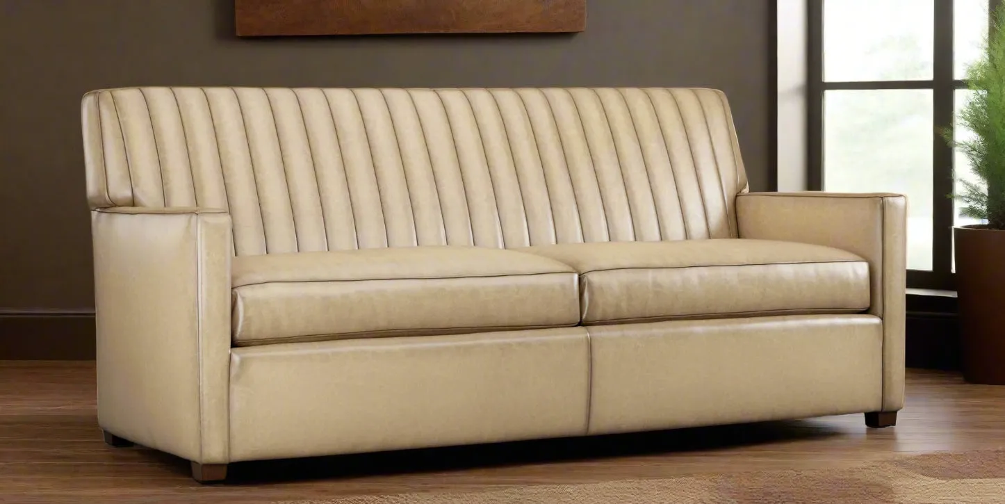Genuine Leather Channel-Stitched Sofa - Classic Western Luxury