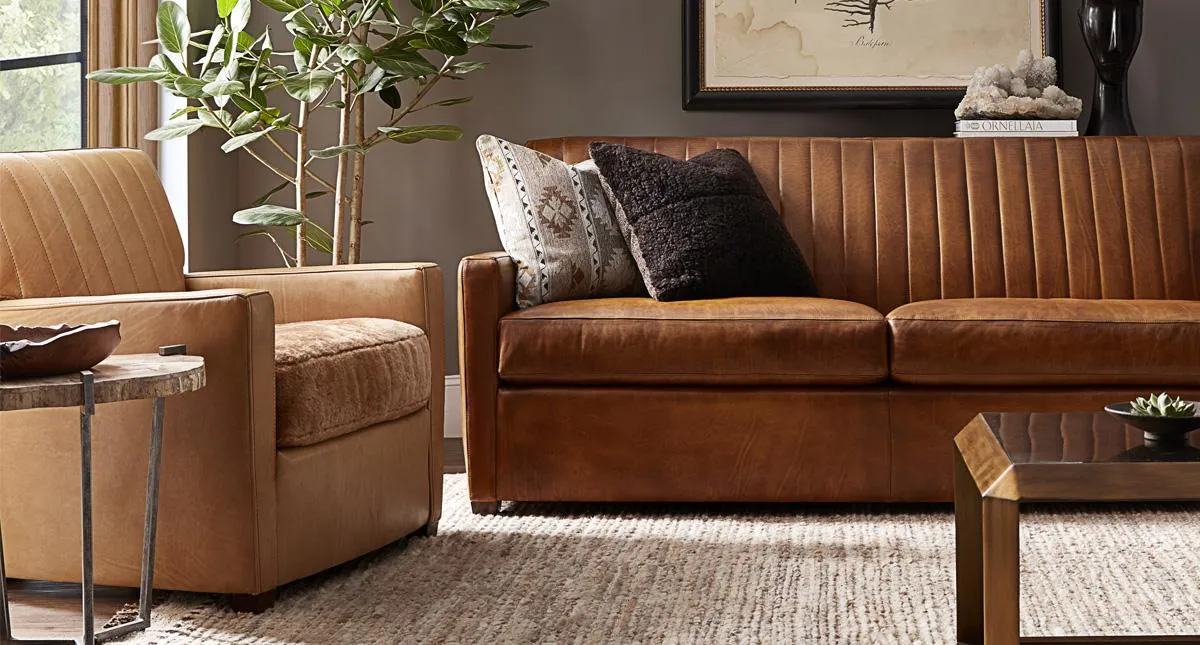 Genuine Leather Channel-Stitched Sofa - Classic Western Luxury